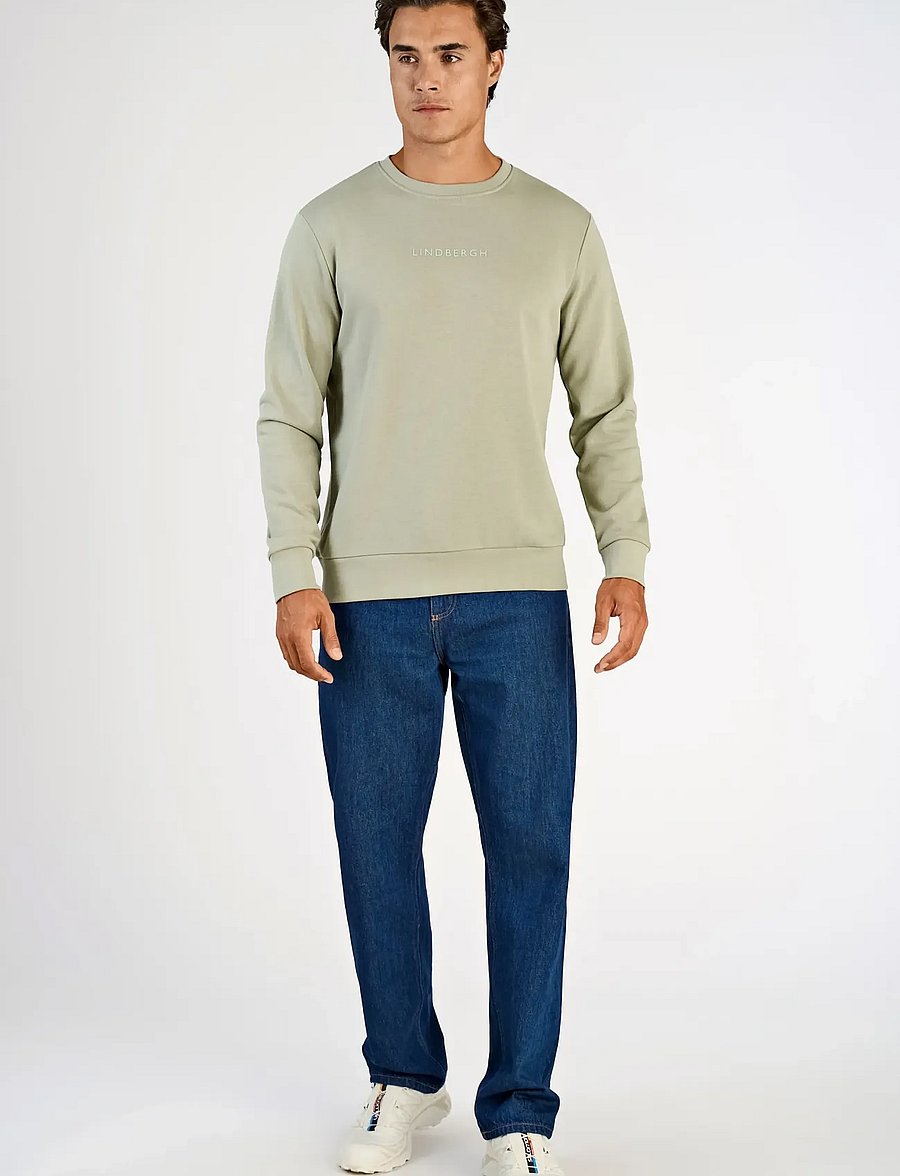 Lindbergh - Logo chest print o-neck sweat - kollektionen - dusty olive - 0