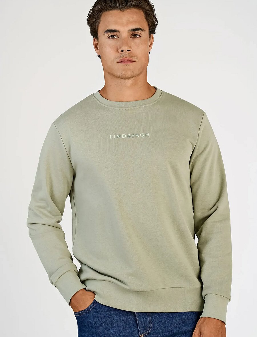 Lindbergh - Logo chest print o-neck sweat - kollektionen - dusty olive - 3