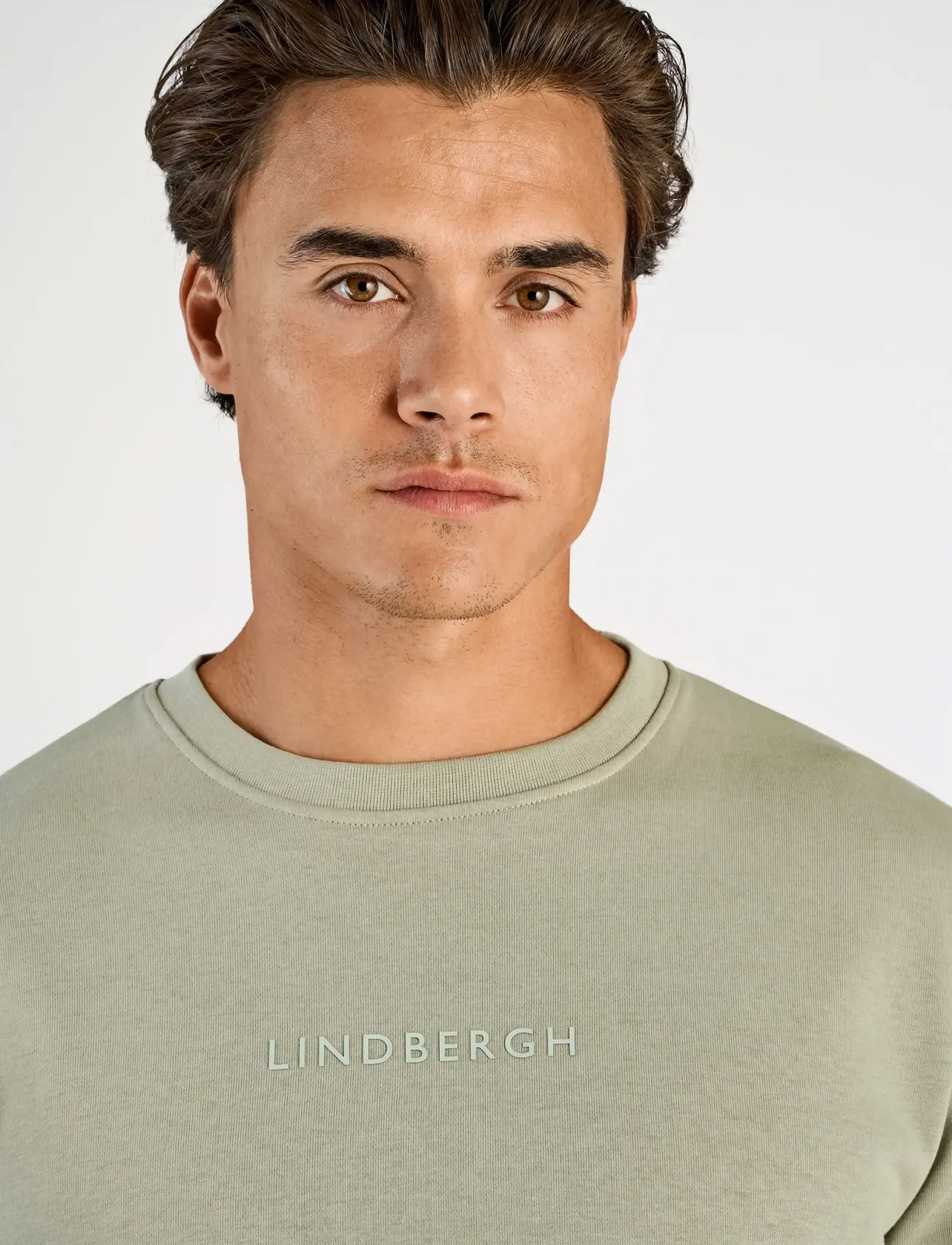 Lindbergh - Logo chest print o-neck sweat - kollektionen - dusty olive - 5