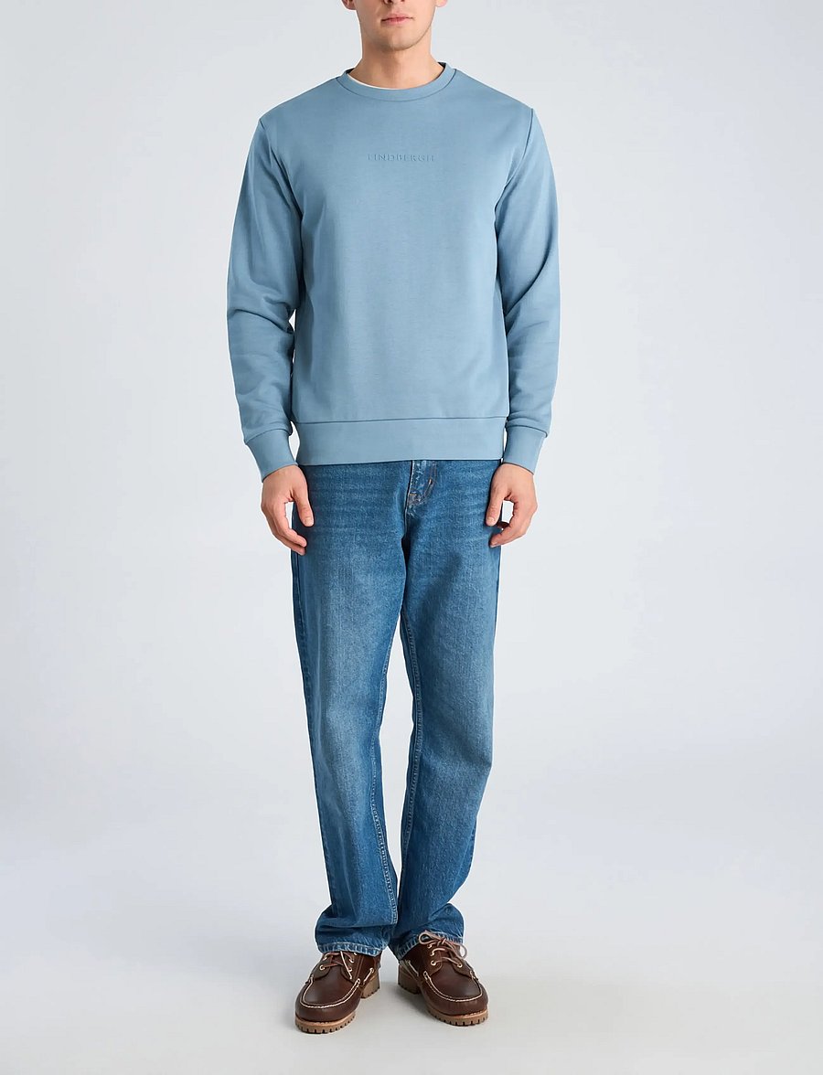 Lindbergh - Logo chest print o-neck sweat - sweatshirts - mid blue - 0