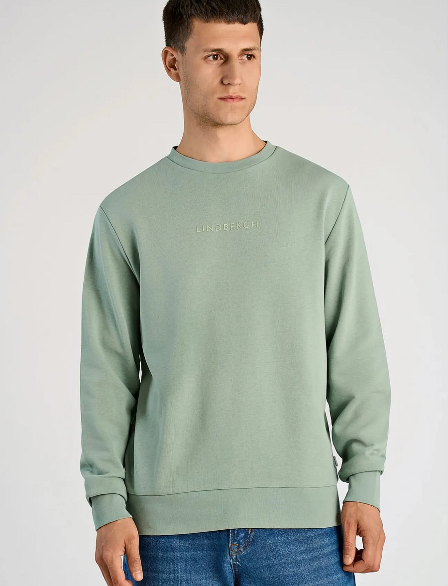Lindbergh - Logo chest print o-neck sweat - kollektioner - sage green - 3