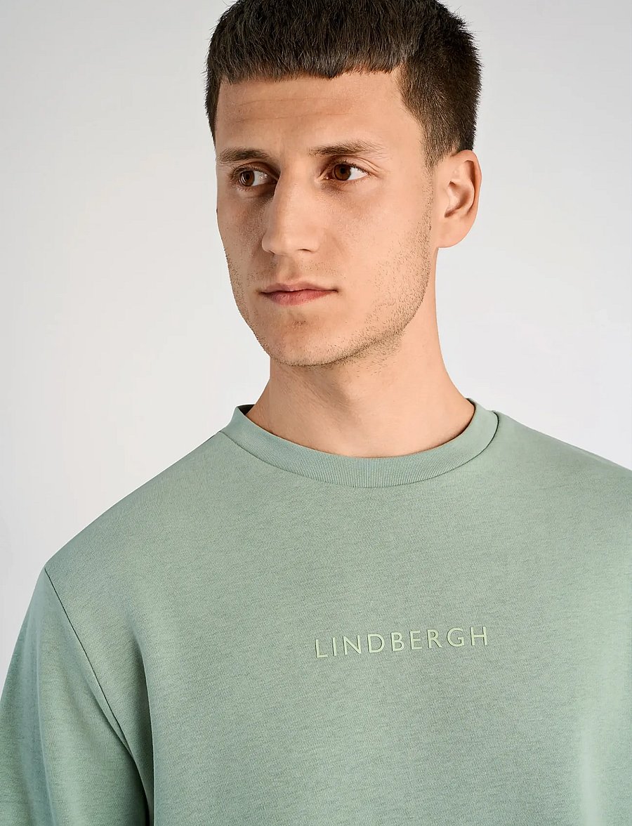 Lindbergh - Logo chest print o-neck sweat - kollektioner - sage green - 5