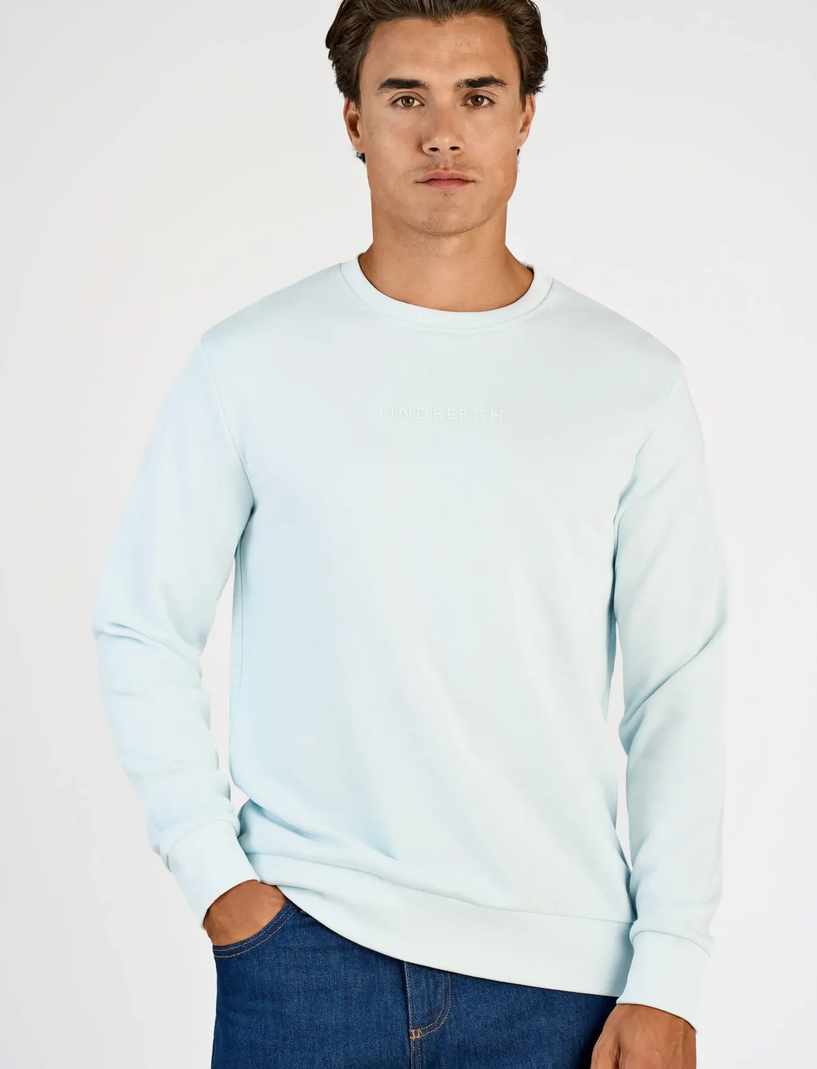 Lindbergh - Logo chest print o-neck sweat - kollektionen - soft blue - 3