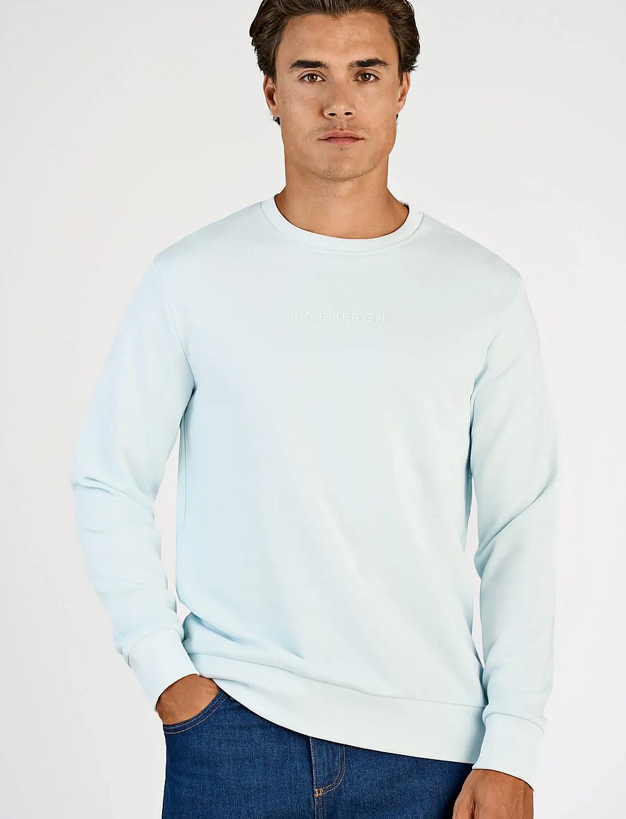 Lindbergh - Logo chest print o-neck sweat - kollektionen - soft blue - 3