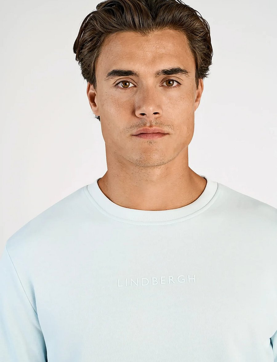 Lindbergh - Logo chest print o-neck sweat - kollektionen - soft blue - 5