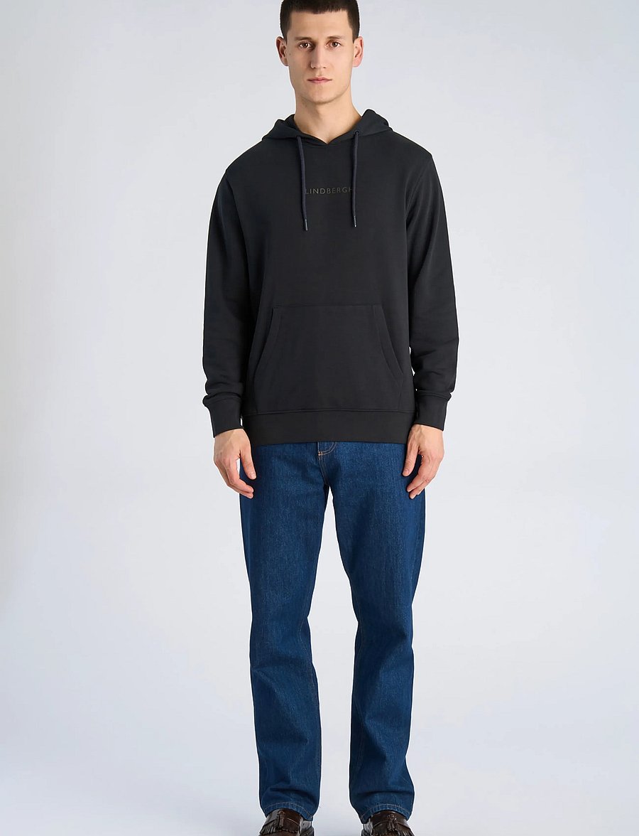 Lindbergh - Logo chest print hoodie sweat - kapuzenpullover - black - 0