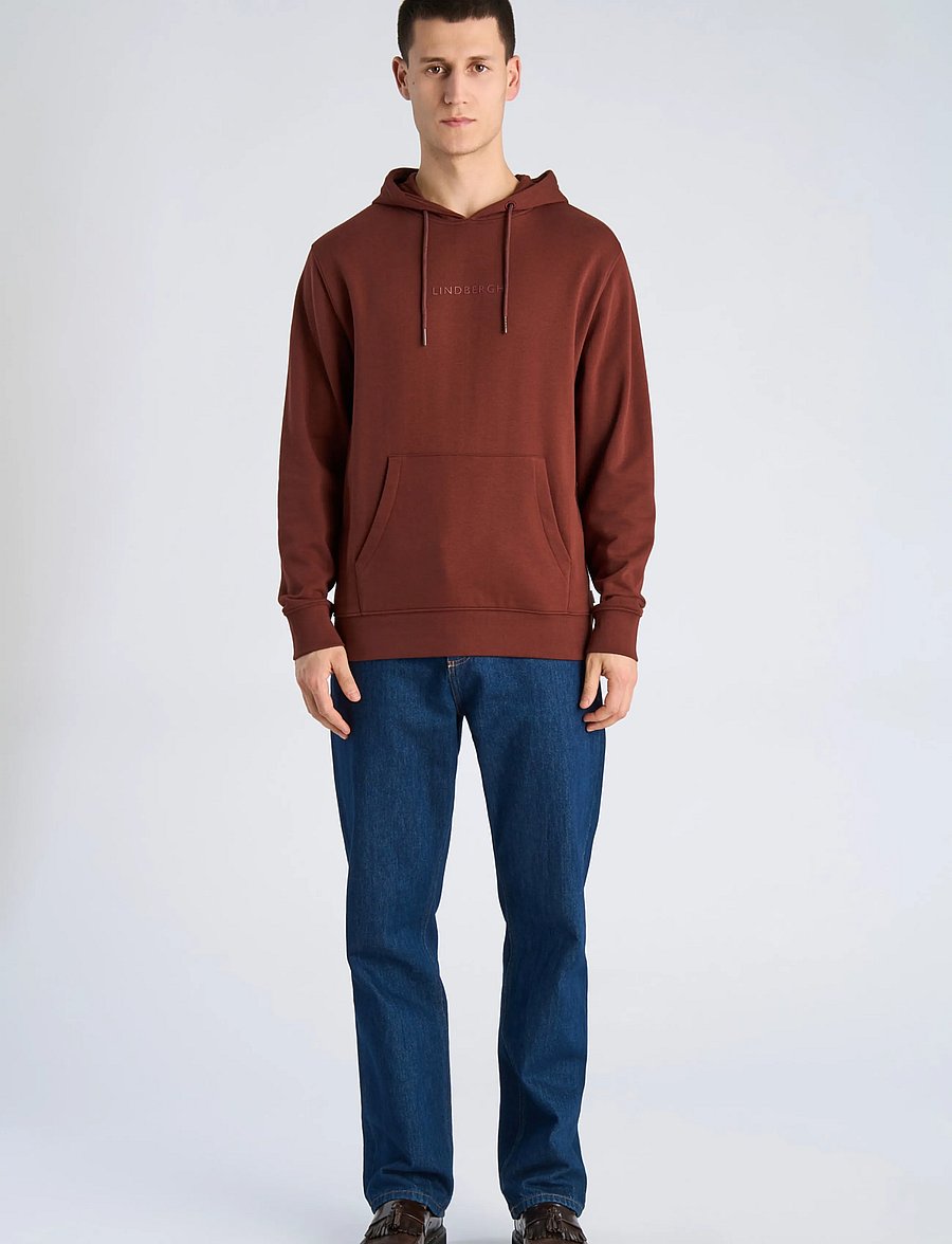 Lindbergh - Logo chest print hoodie sweat - hoodies - burgundy - 0