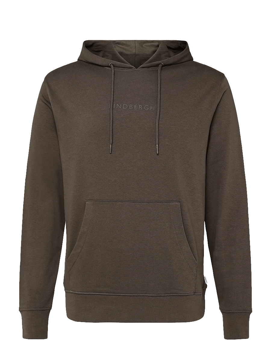 Lindbergh - Logo chest print hoodie sweat - hoodies - dk brown - 0