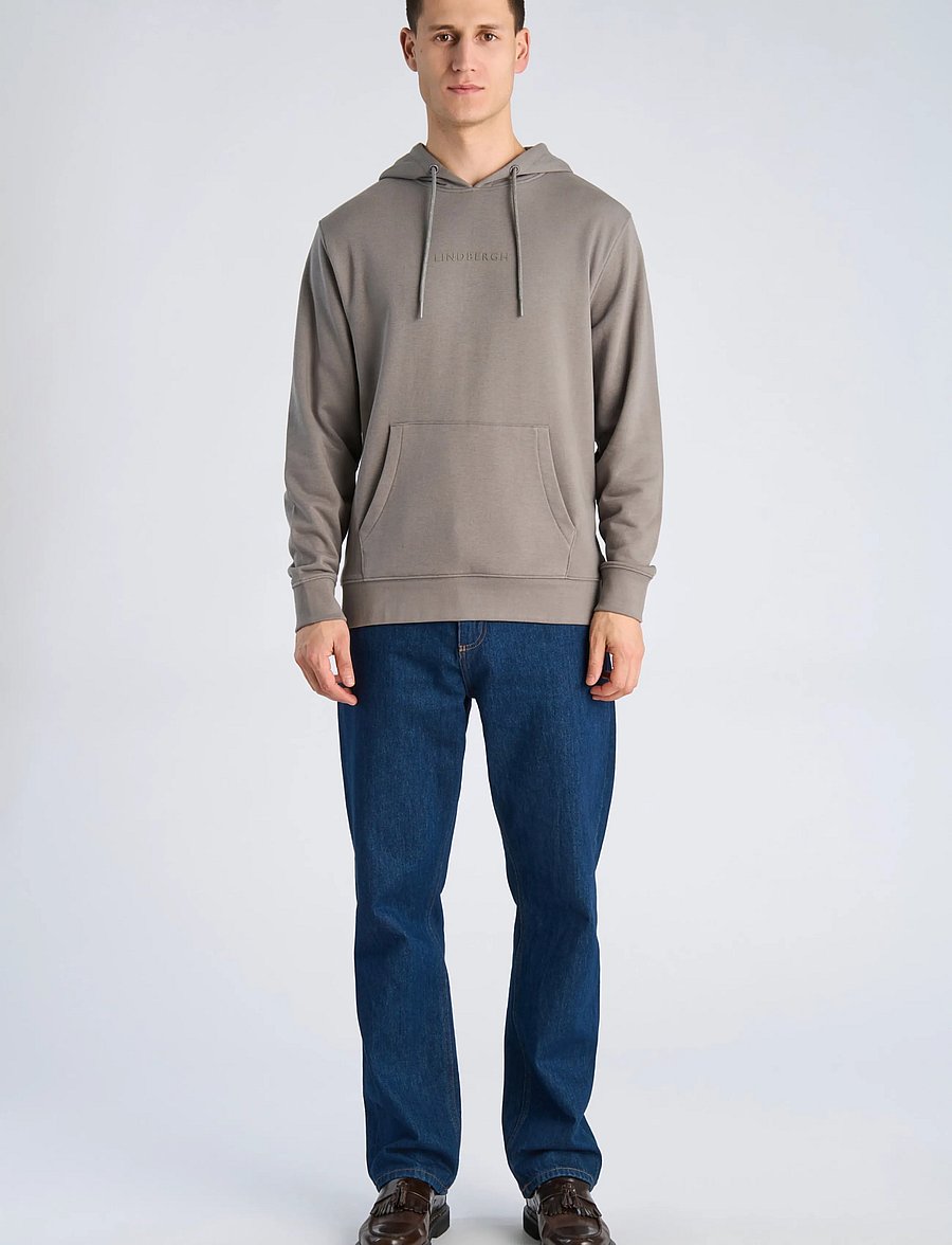 Lindbergh - Logo chest print hoodie sweat - hoodies - grey dusk - 0