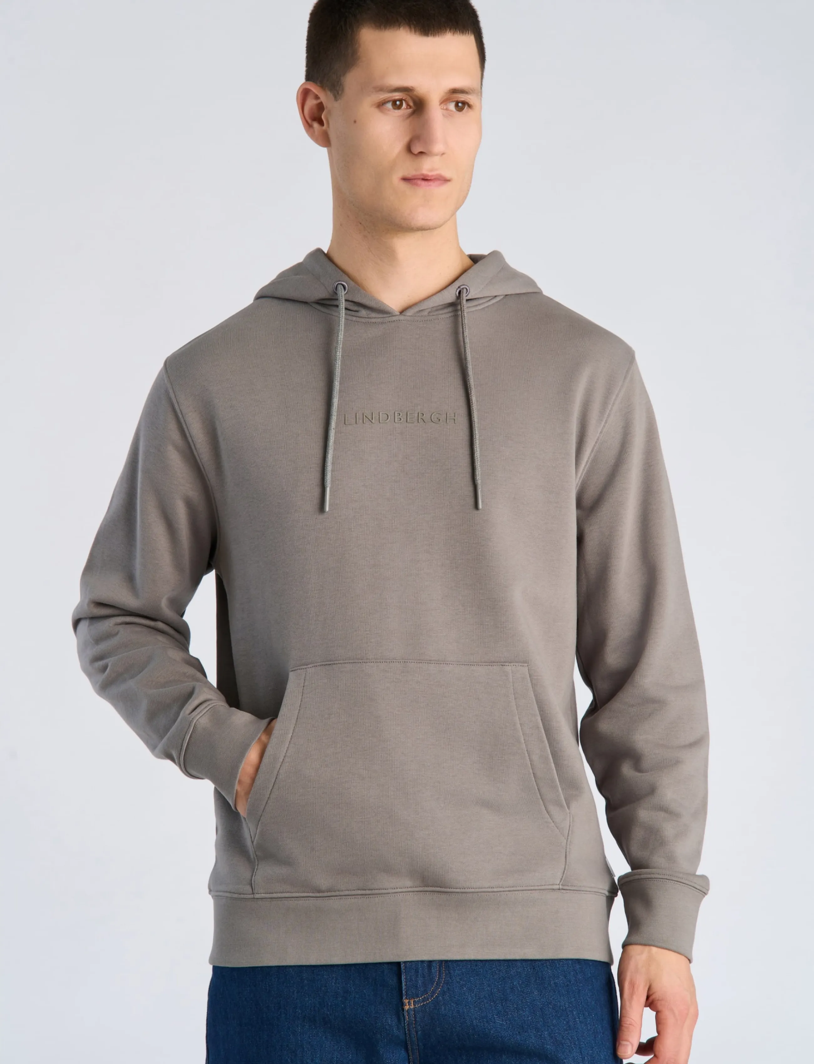 Lindbergh - Logo chest print hoodie sweat - hoodies - grey dusk - 3