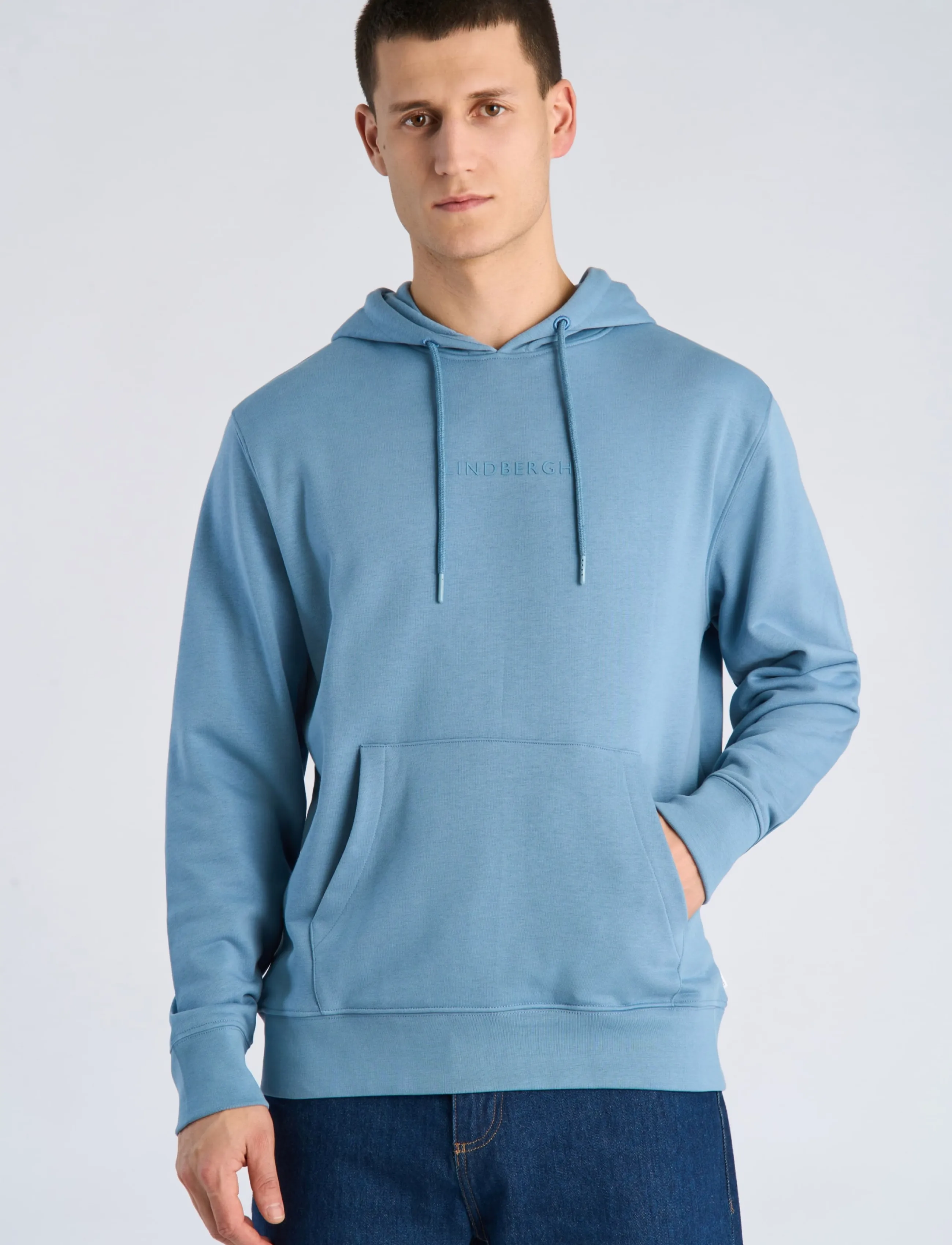 Lindbergh - Logo chest print hoodie sweat - hoodies - mid blue - 3