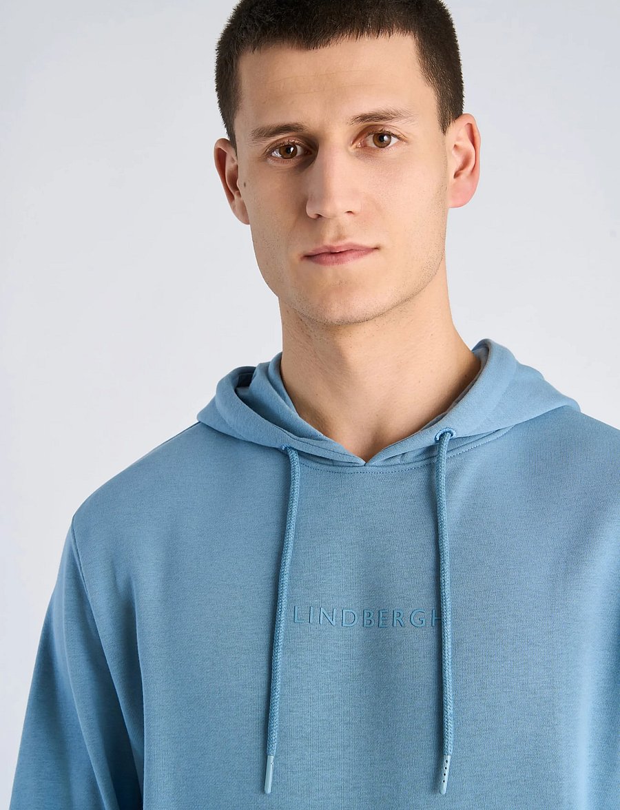 Lindbergh - Logo chest print hoodie sweat - hættetrøjer - mid blue - 5