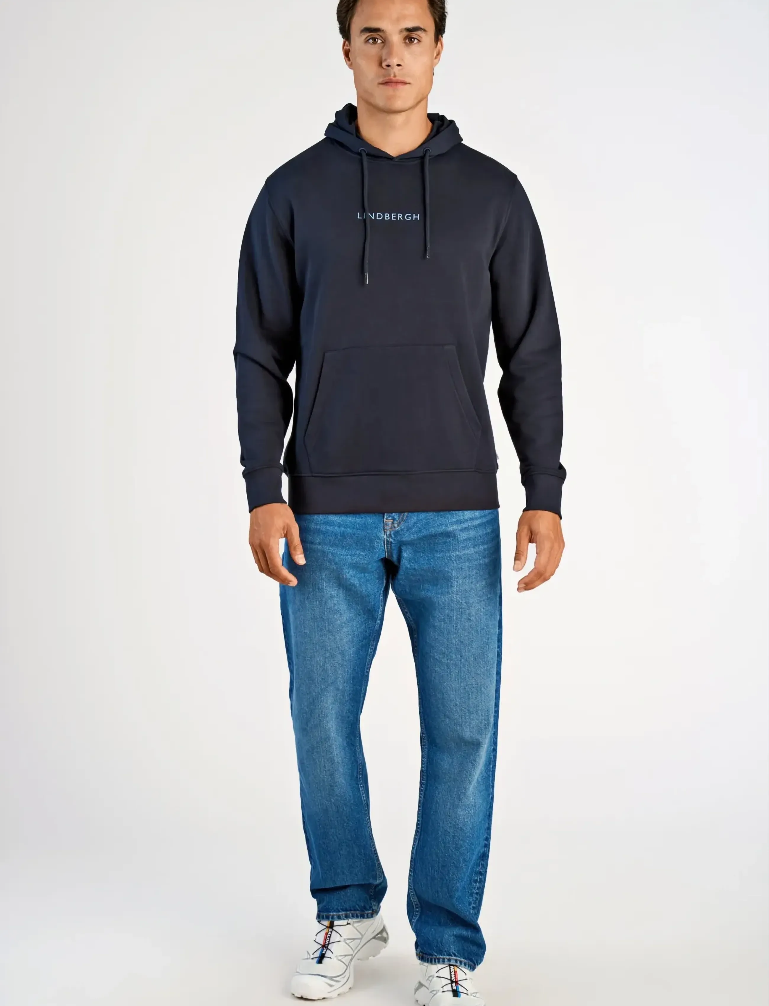 Lindbergh Logo chest print hoodie sweat - Kleidung - NAVY / black