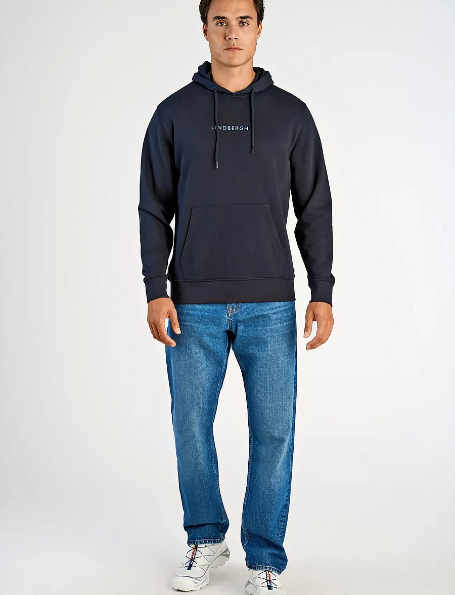 Lindbergh - Logo chest print hoodie sweat - kolekcijas - navy - 0