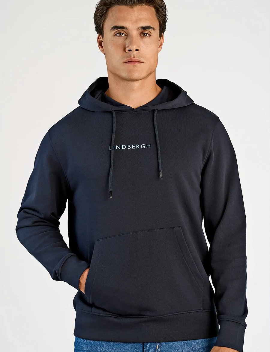 Lindbergh - Logo chest print hoodie sweat - kolekcijas - navy - 3