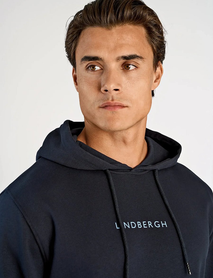 Lindbergh - Logo chest print hoodie sweat - kolekcijas - navy - 5