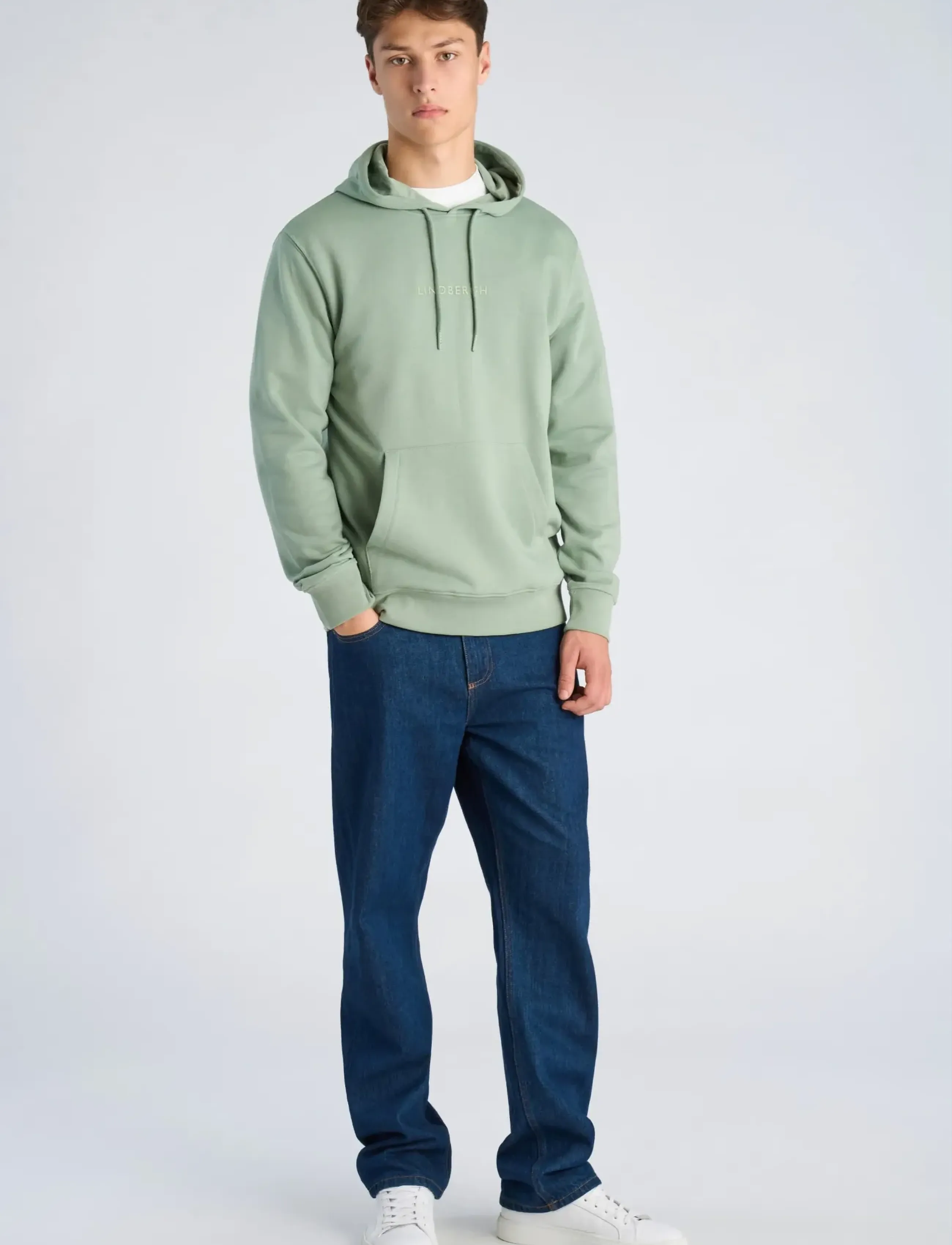 Lindbergh Logo chest print hoodie sweat - Hoodies - SAGE GREEN / green