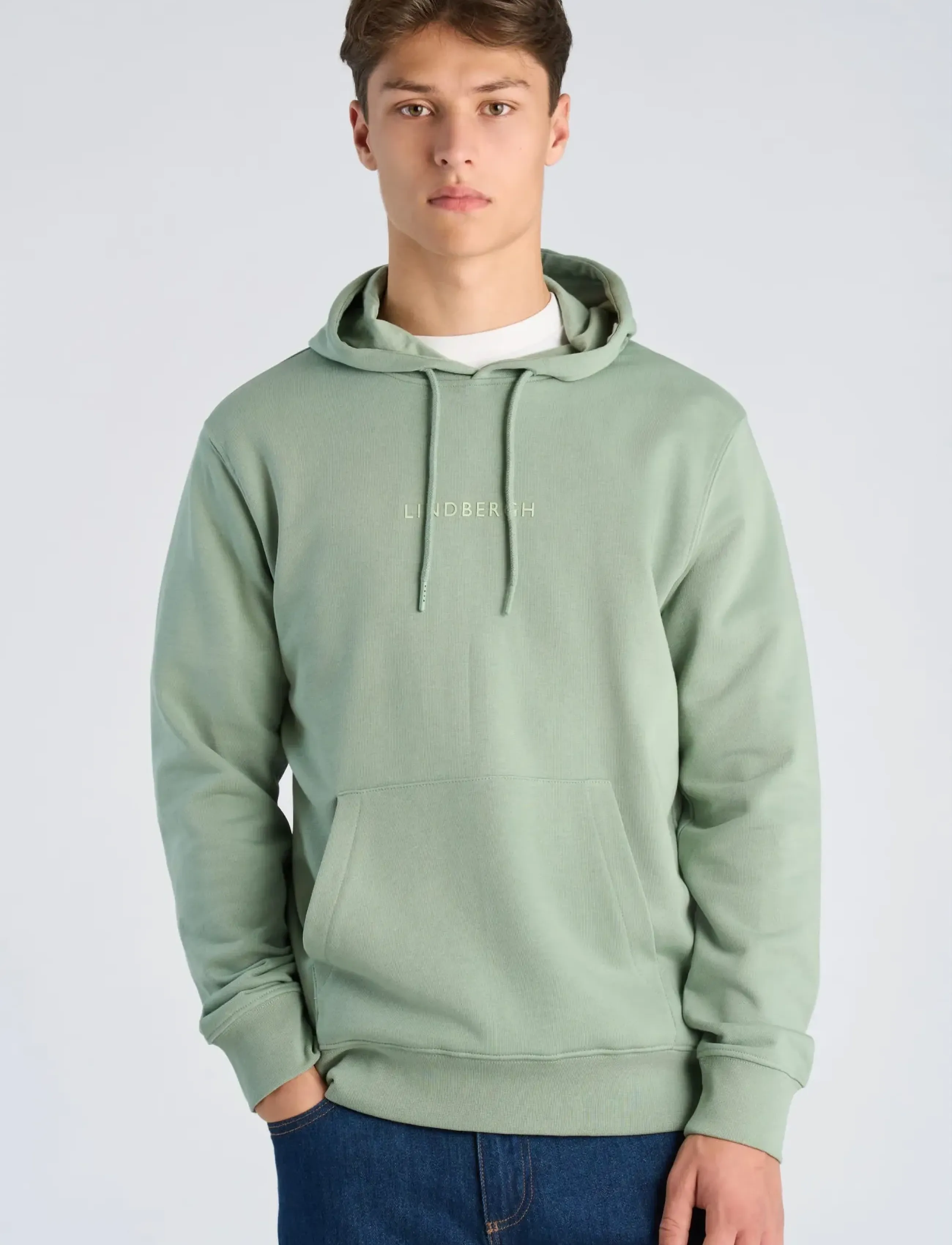 Lindbergh - Logo chest print hoodie sweat - hættetrøjer - sage green - 3