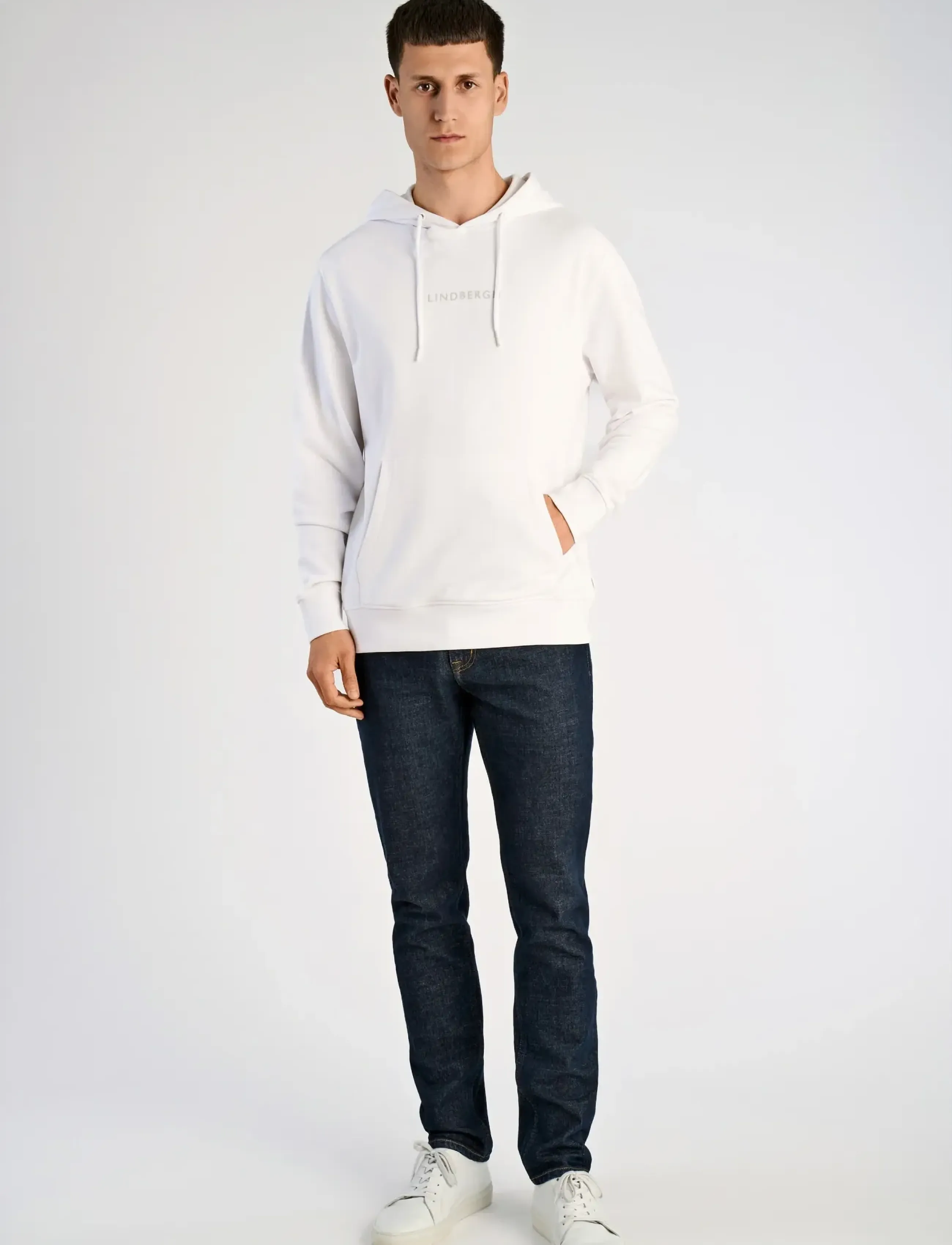 Lindbergh Logo chest print hoodie sweat - Riided - WHITE / white