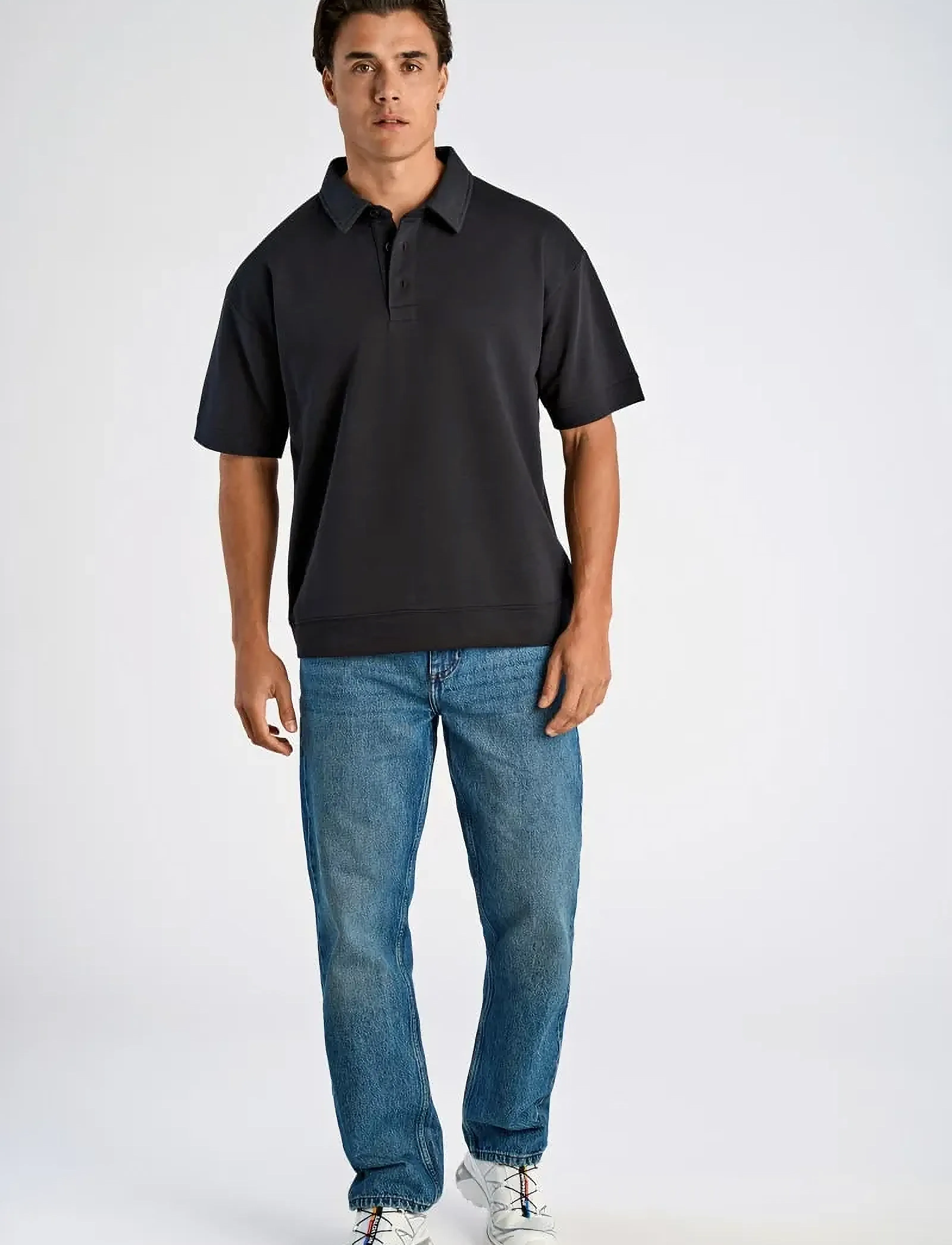 Lindbergh Oversized polo sweat S/S - Lindbergh - BLACK / black