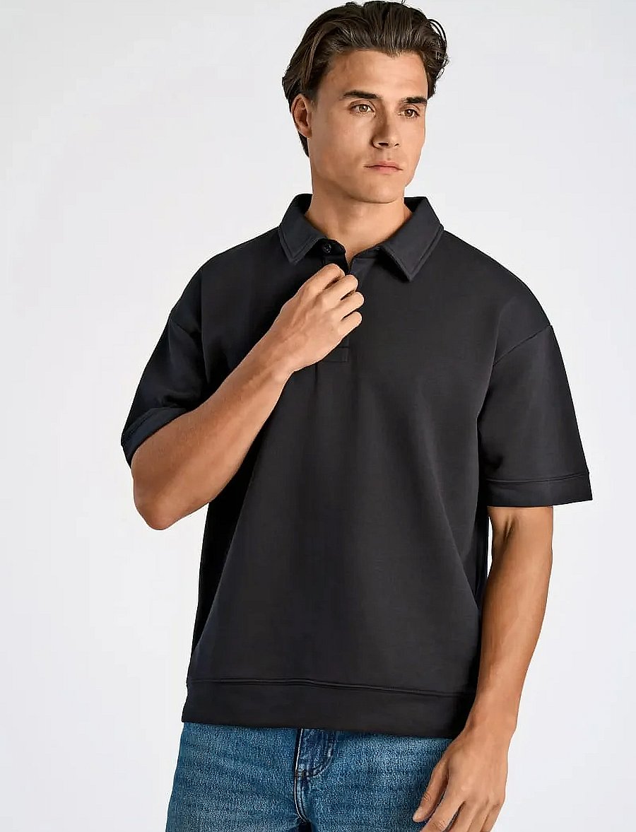 Lindbergh - Oversized polo sweat S/S - kortärmade pikéer - black - 5