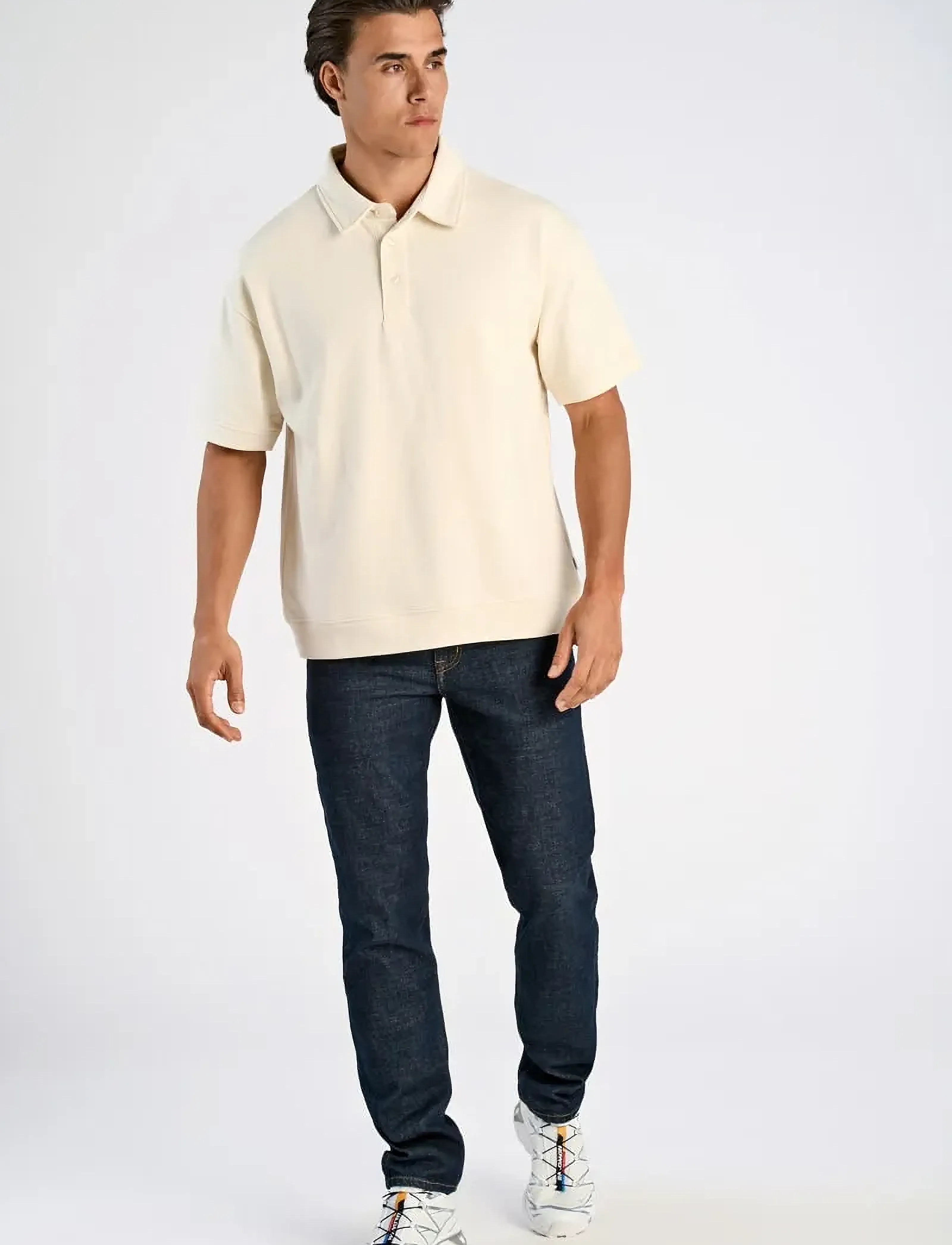 Lindbergh Oversized polo sweat S/S - Lindbergh - ECRU / cream