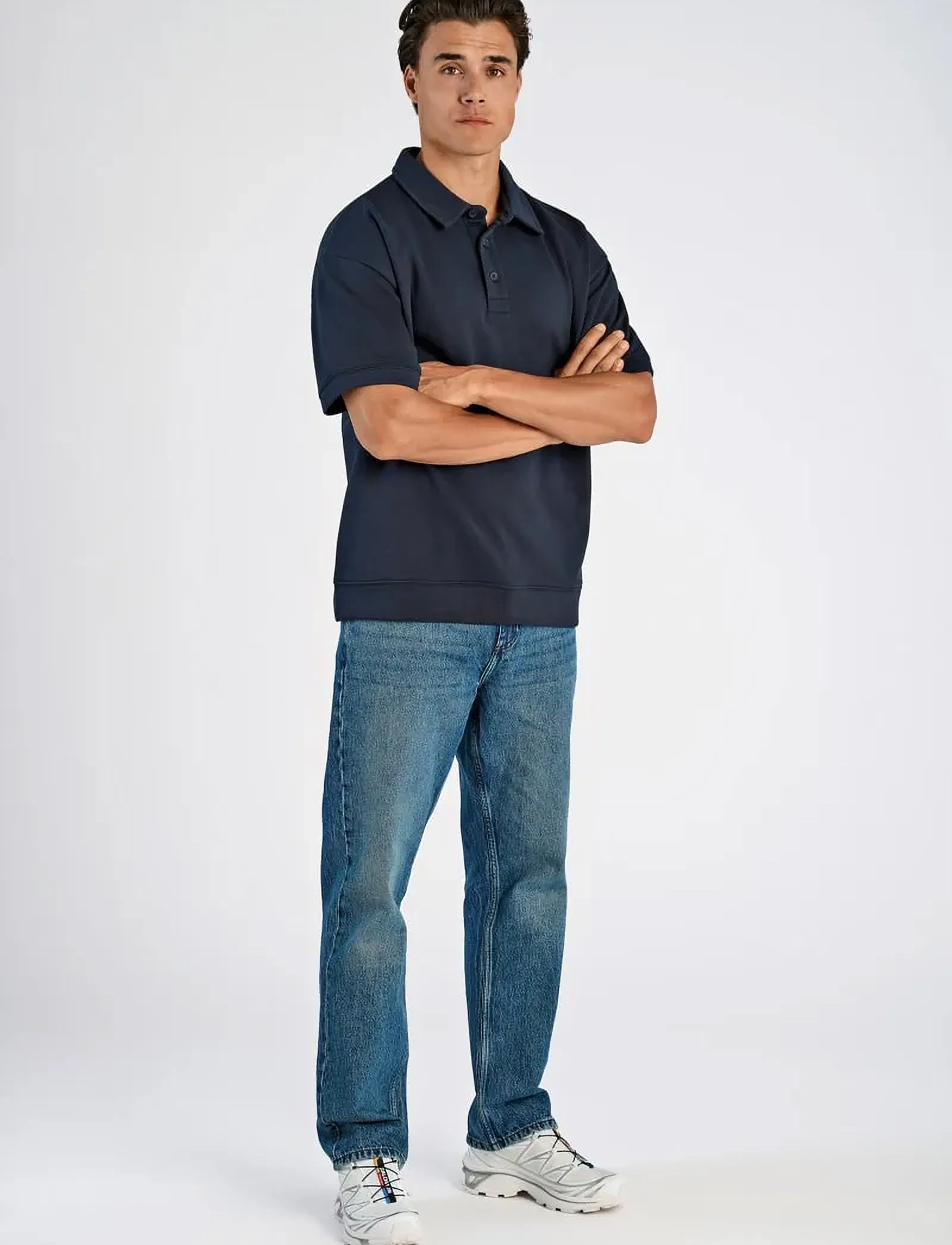 Lindbergh Oversized polo sweat S/S - 4 for 3 - NAVY / navy