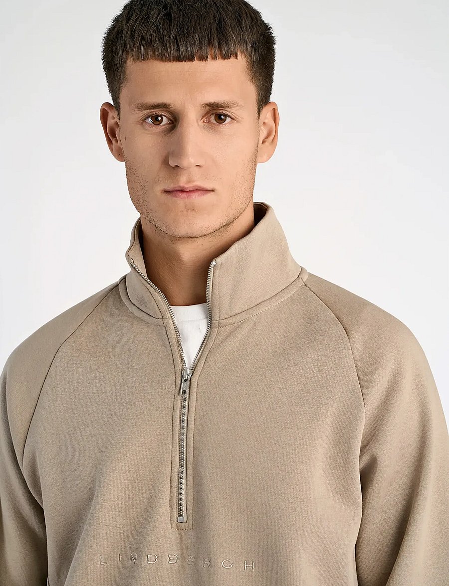 Lindbergh - Half zip raglan sweatshirt - kollektioner - dk sand mel - 3