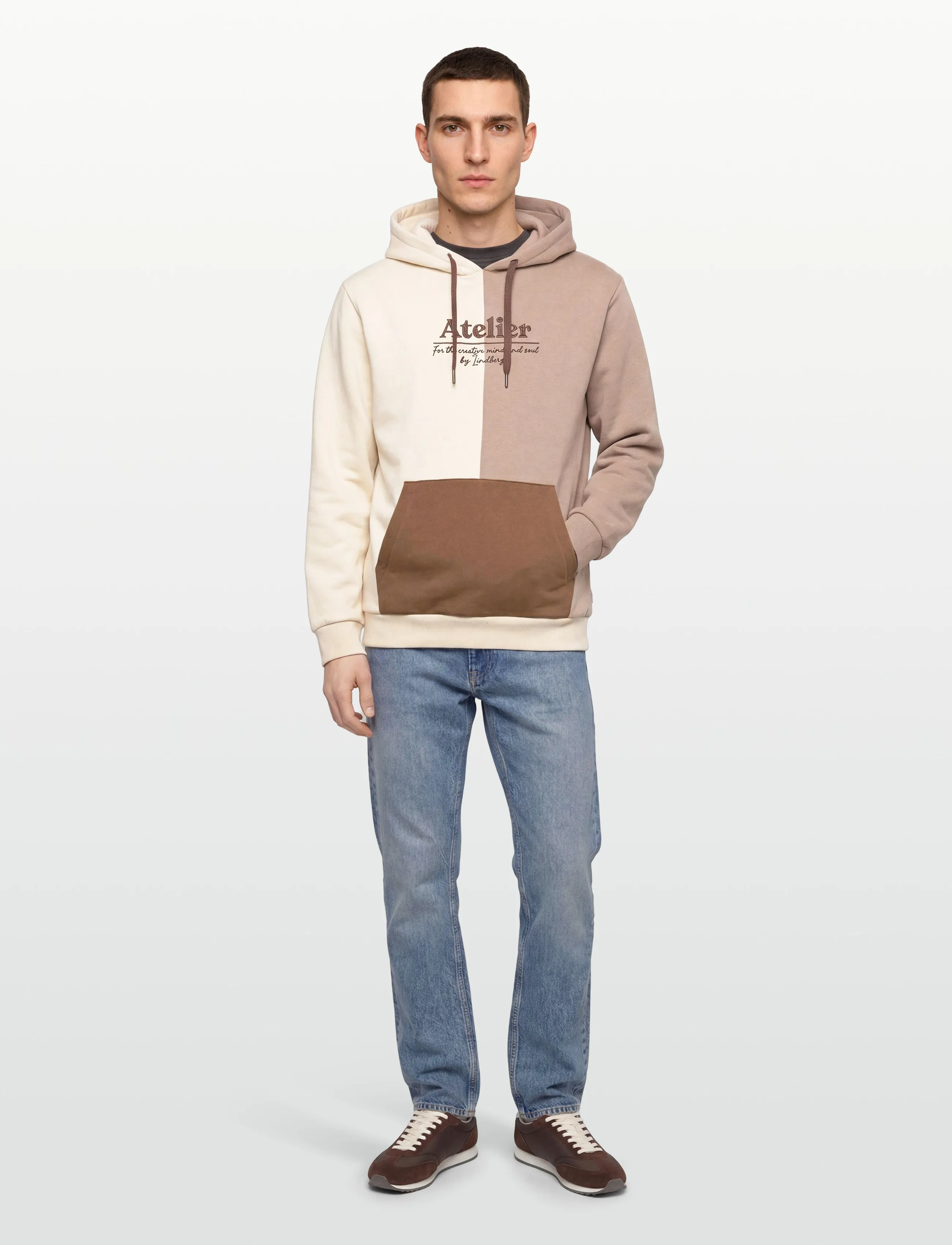 Lindbergh Colour Block Hoodie, S, Sweatshirts & Hoodies, Creme - Männerswear