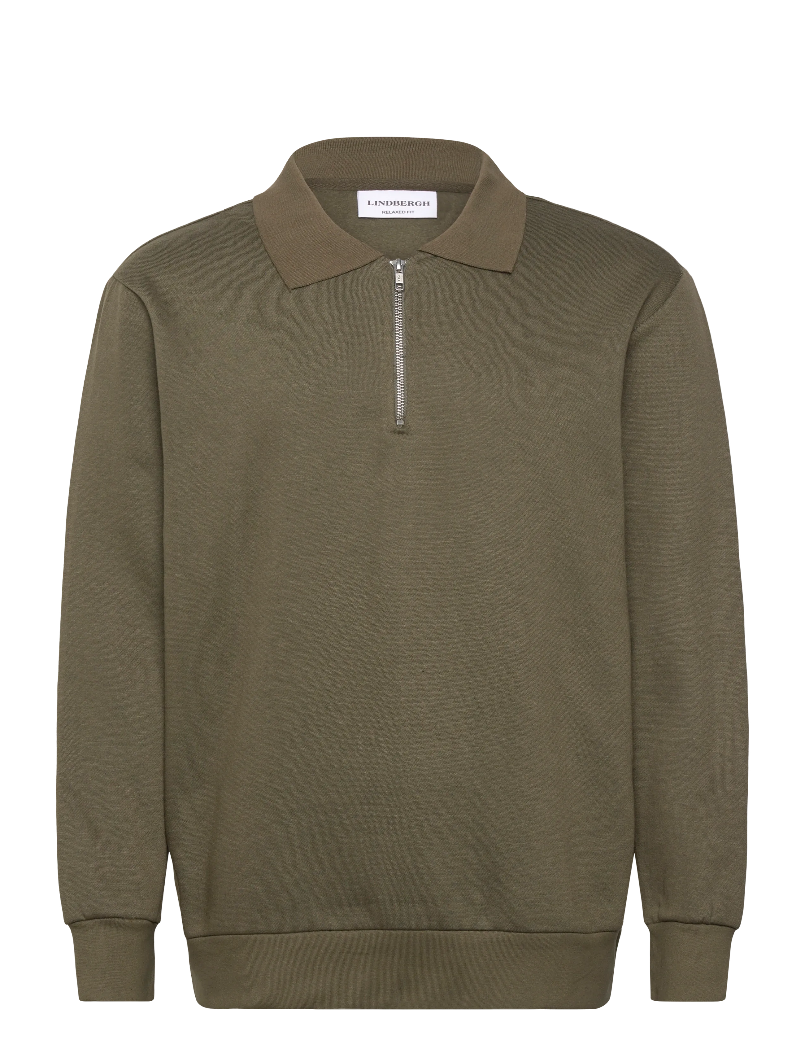 Lindbergh Sweat polo with zip L/S - Kleding - AIR FORCE GREEN / green