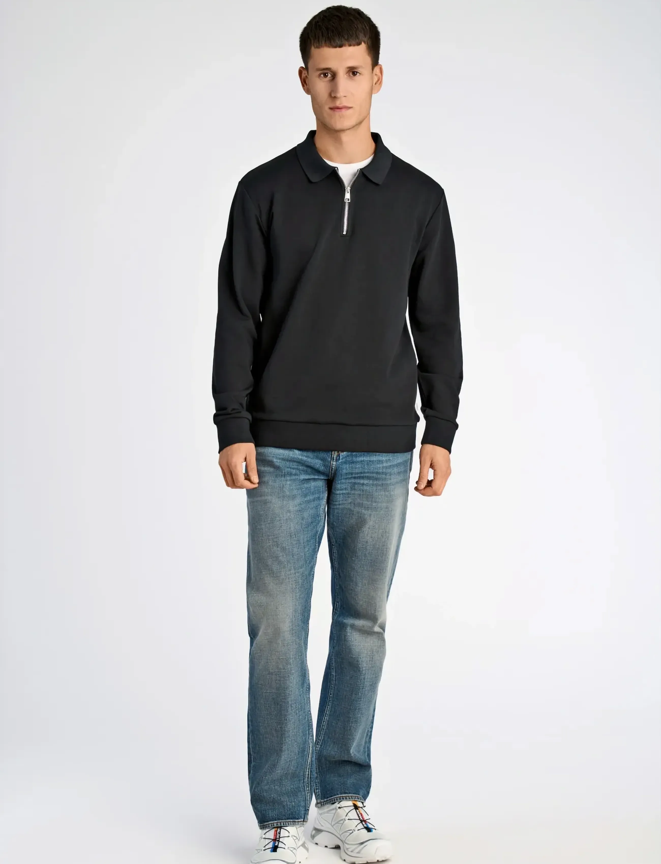 Lindbergh Sweat polo with zip L/S - Kollektioner - BLACK / black