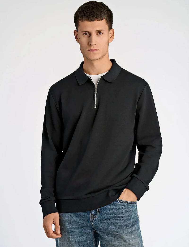 Lindbergh - Half zip polo sweat - långärmade pikéer - black - 3