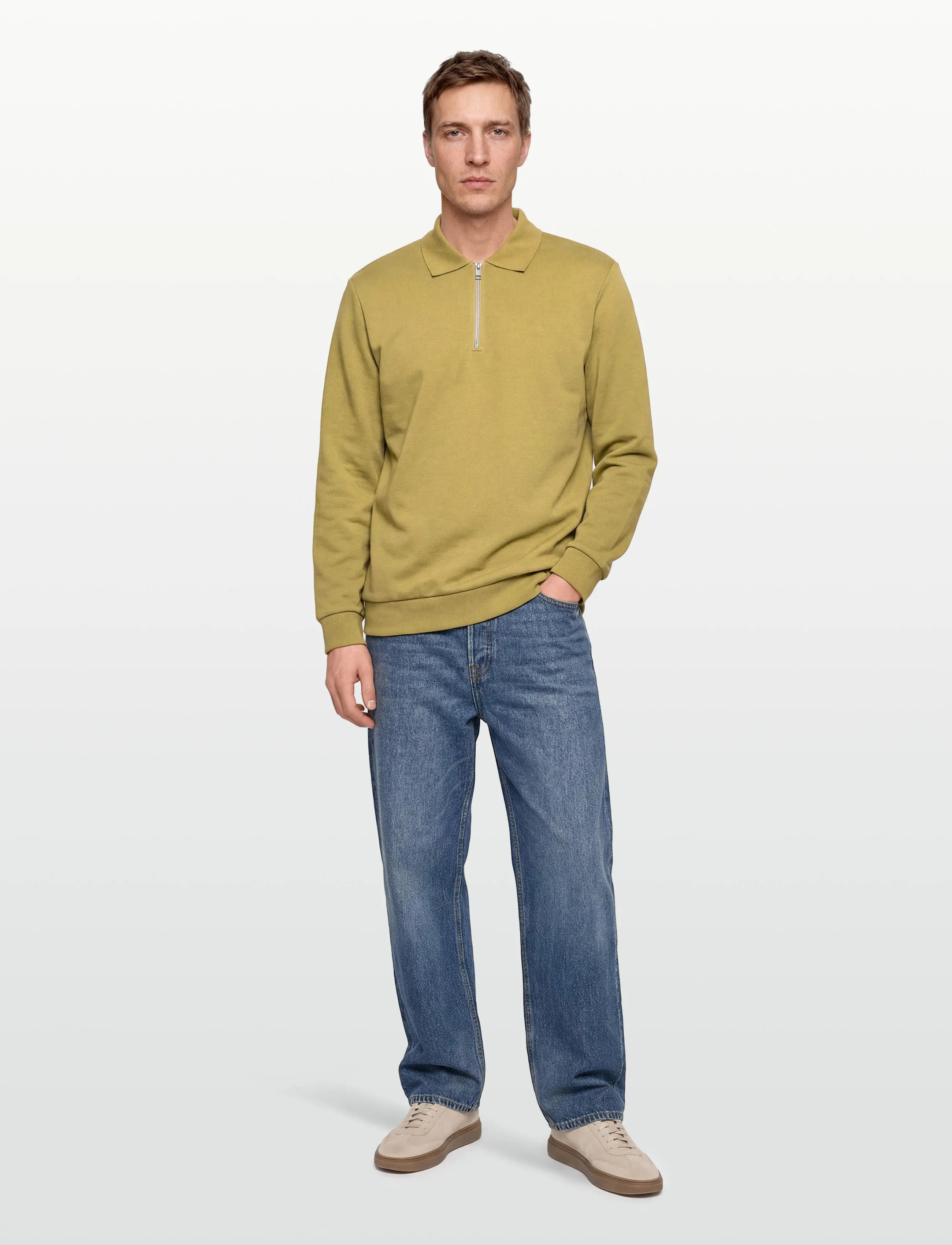 Lindbergh Half Zip Polo Sweat, Mænd, Halv Lynlås Polo Sweatshirt, Kakigrøn, Str: S