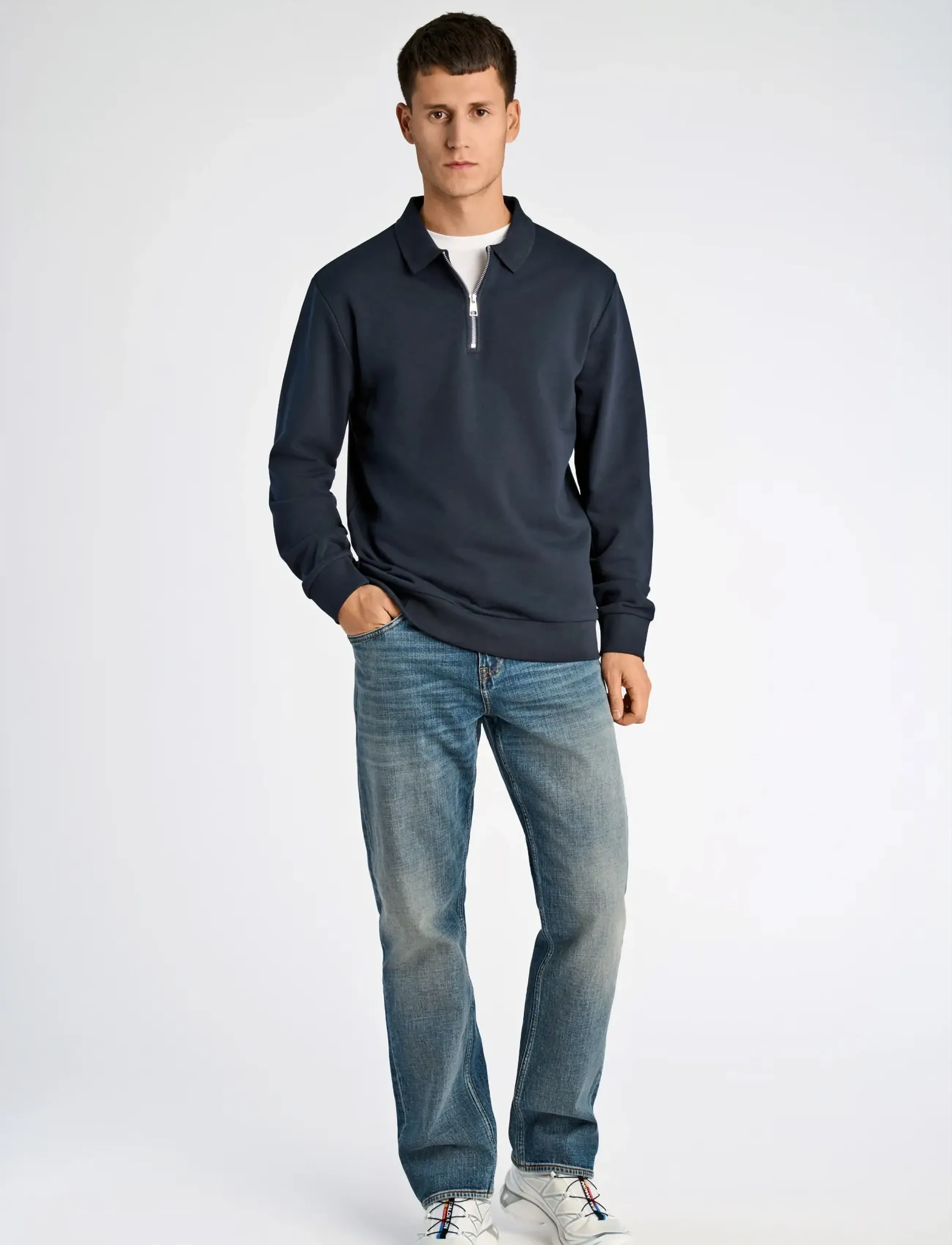 Lindbergh Half zip polo sweat - Pikéer - NAVY / black
