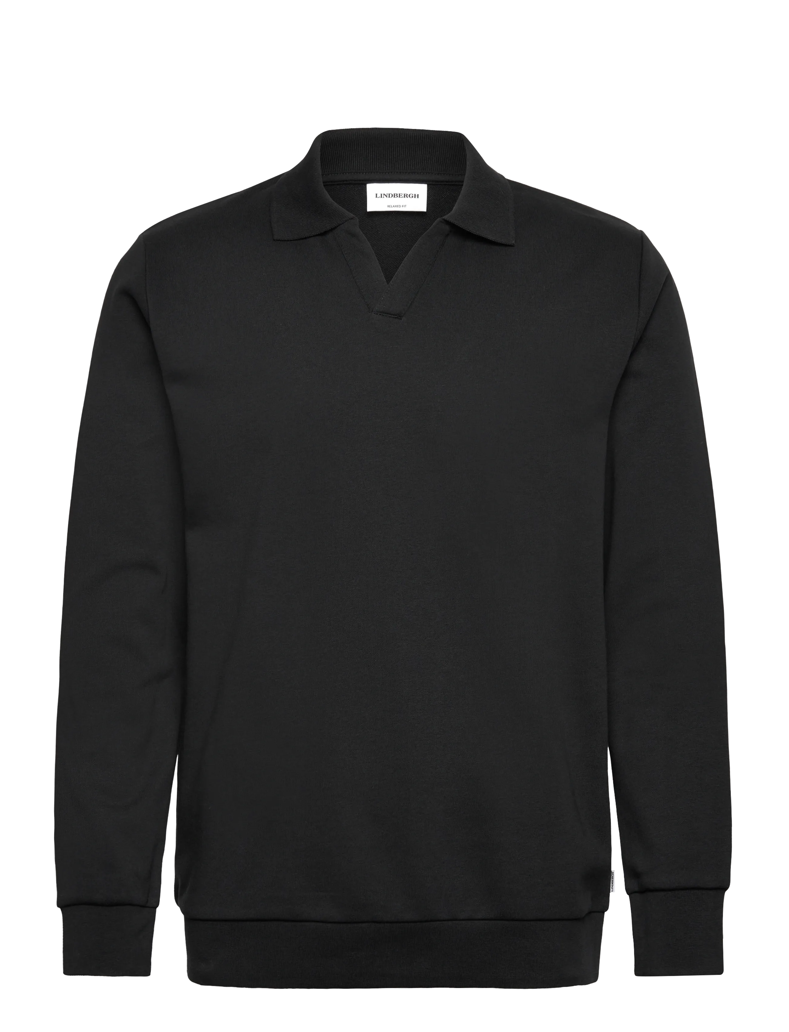 Sweat v-neck polo L/S - BLACK