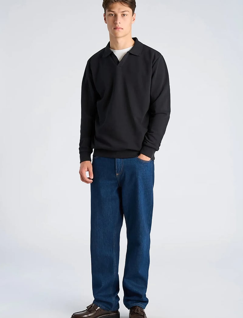 Lindbergh - Sweat v-neck polo L/S - langärmelig - black - 0