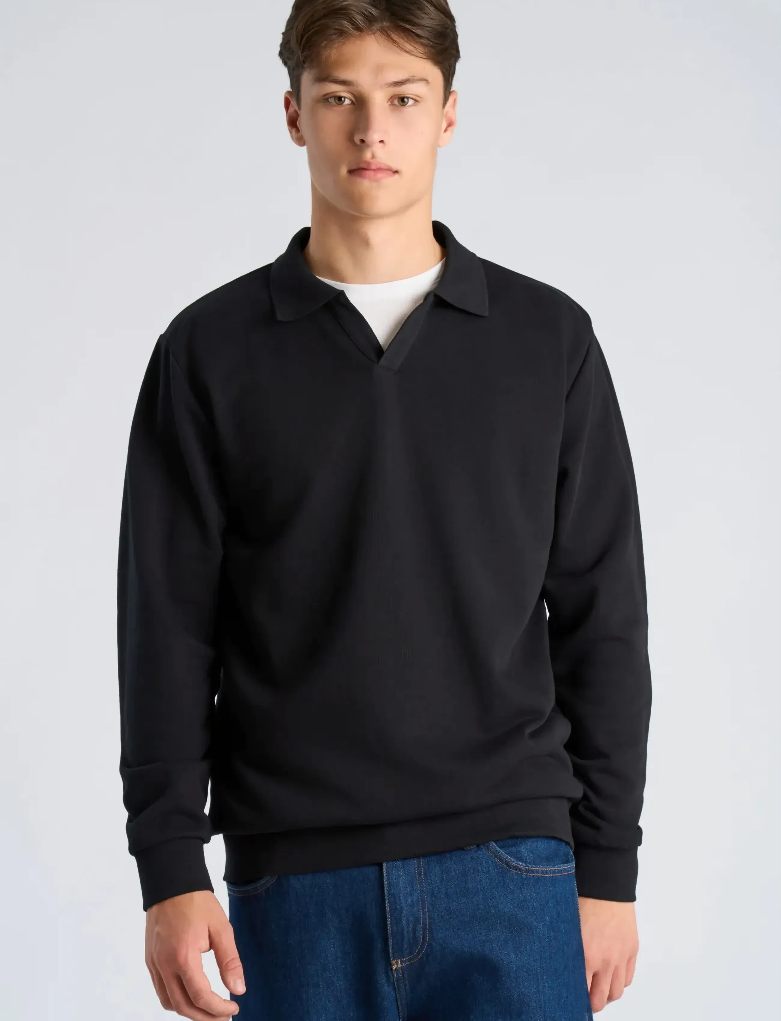 Lindbergh - Sweat v-neck polo L/S - lange mouwen - black - 3