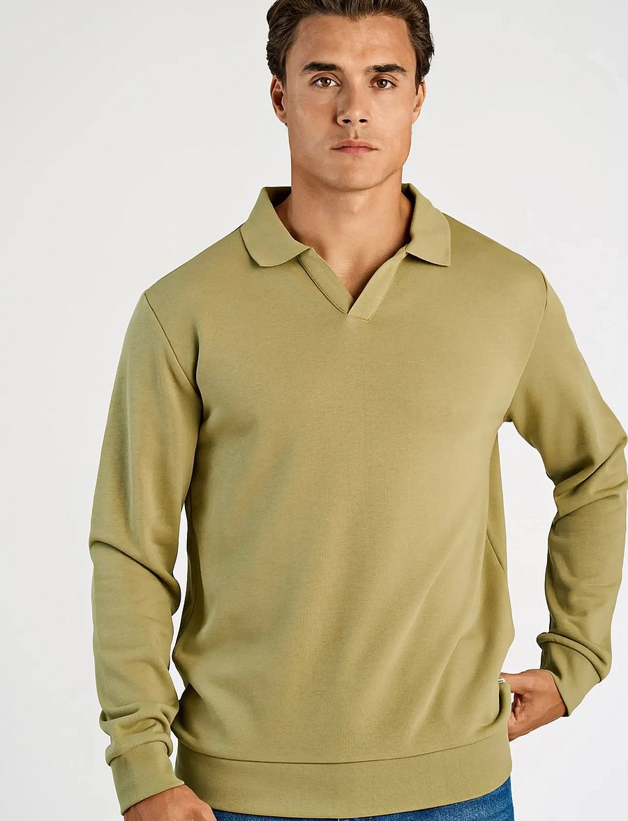 Lindbergh - Sweat v-neck polo L/S - langärmelig - green - 3