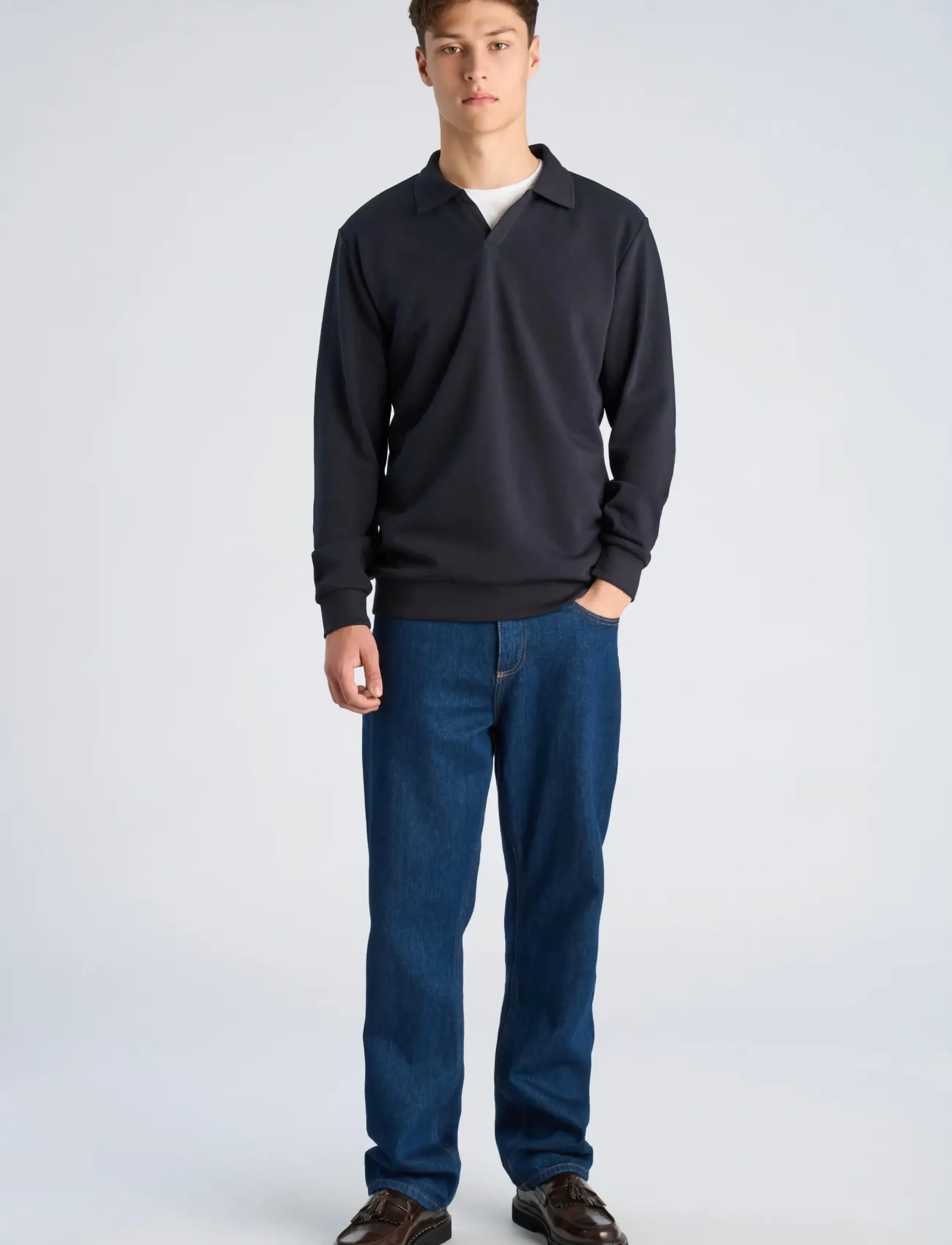 Lindbergh Sweat v-neck polo L/S - Pikkade varrukatega polod - NAVY / black