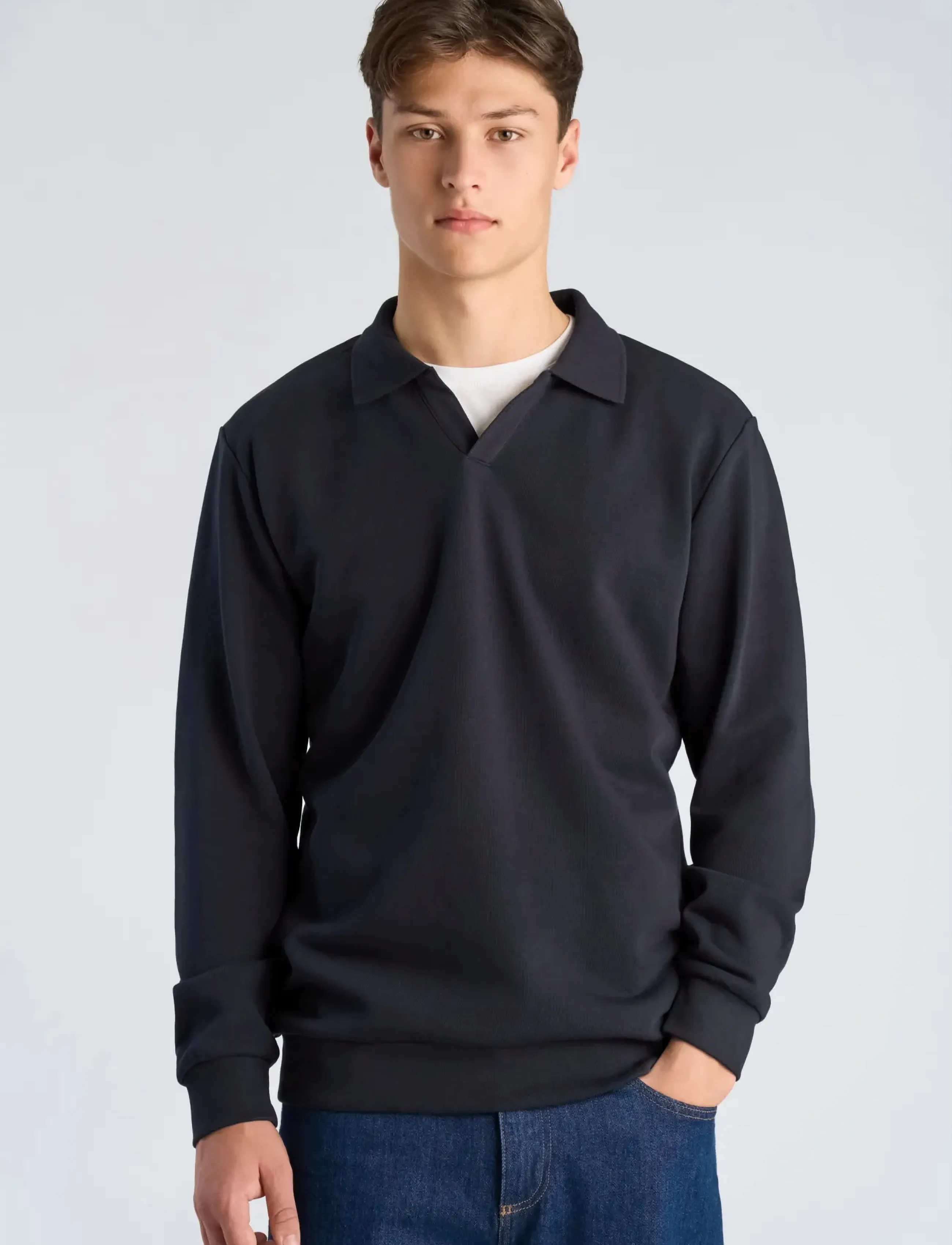 Sweat V-Neck Polo L/S 2