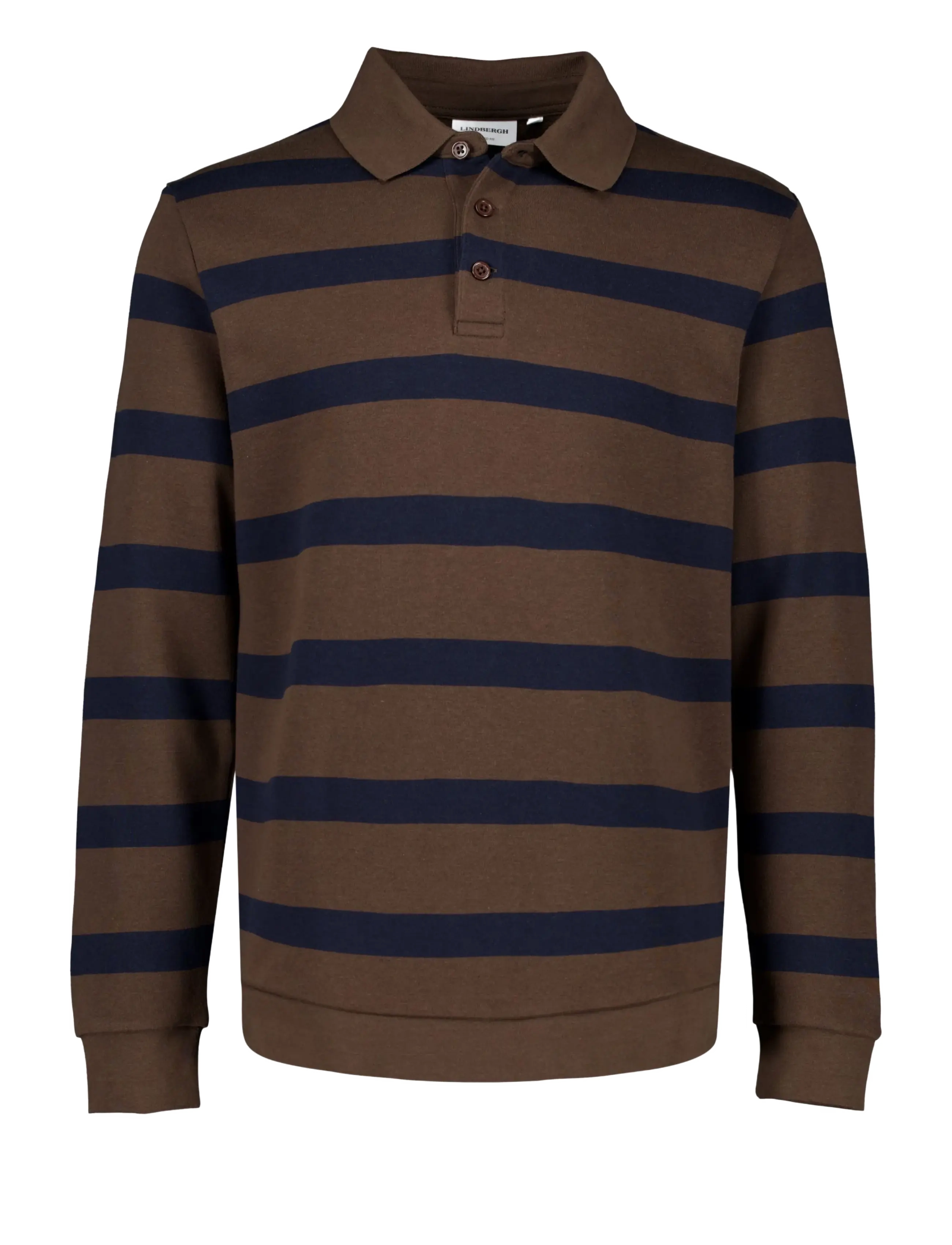 Lindbergh Striped polo sweatshirt L/S - Långärmade pikéer - DK BROWN / brown