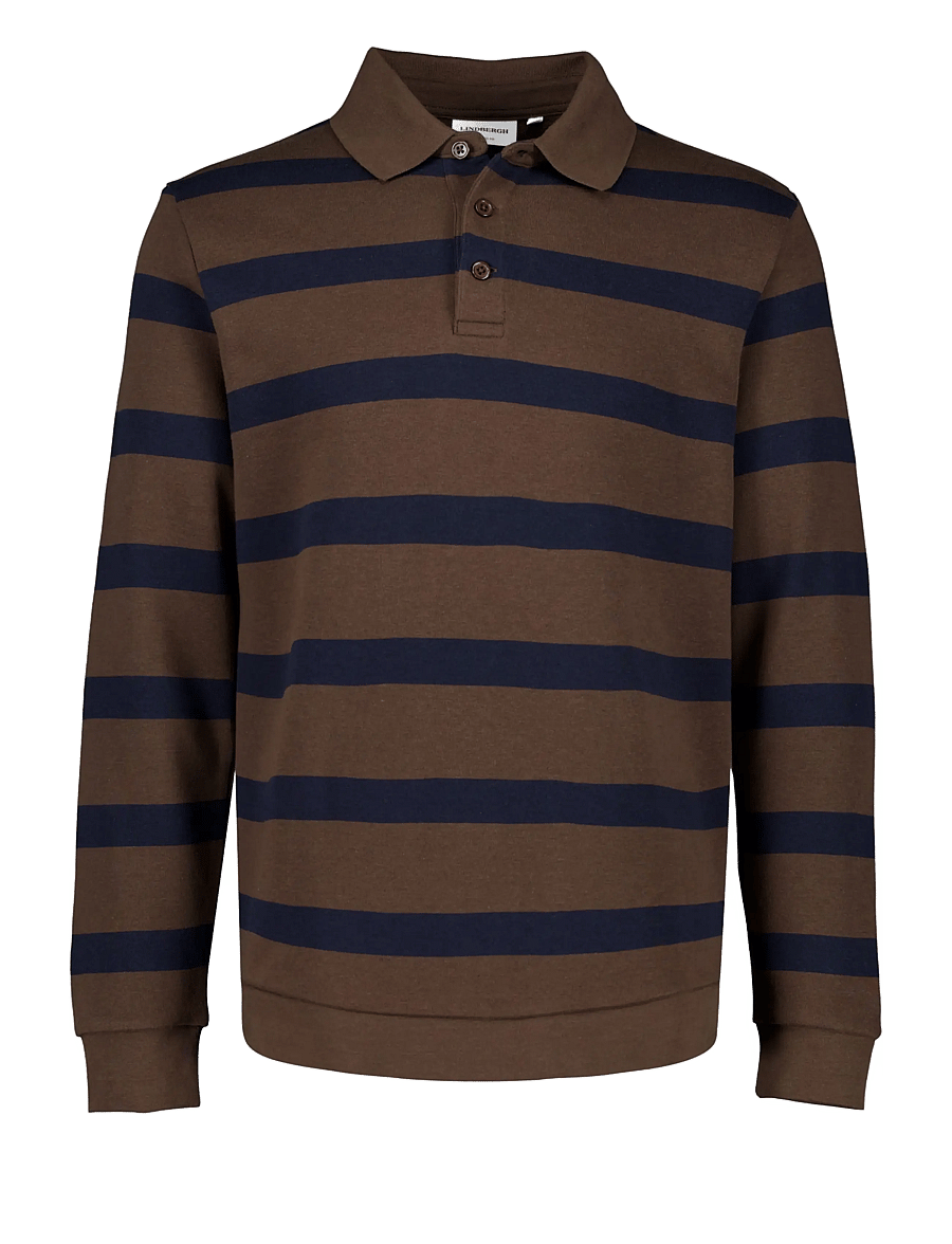 Lindbergh - Striped polo sweatshirt L/S - langärmelig - dk brown - 0