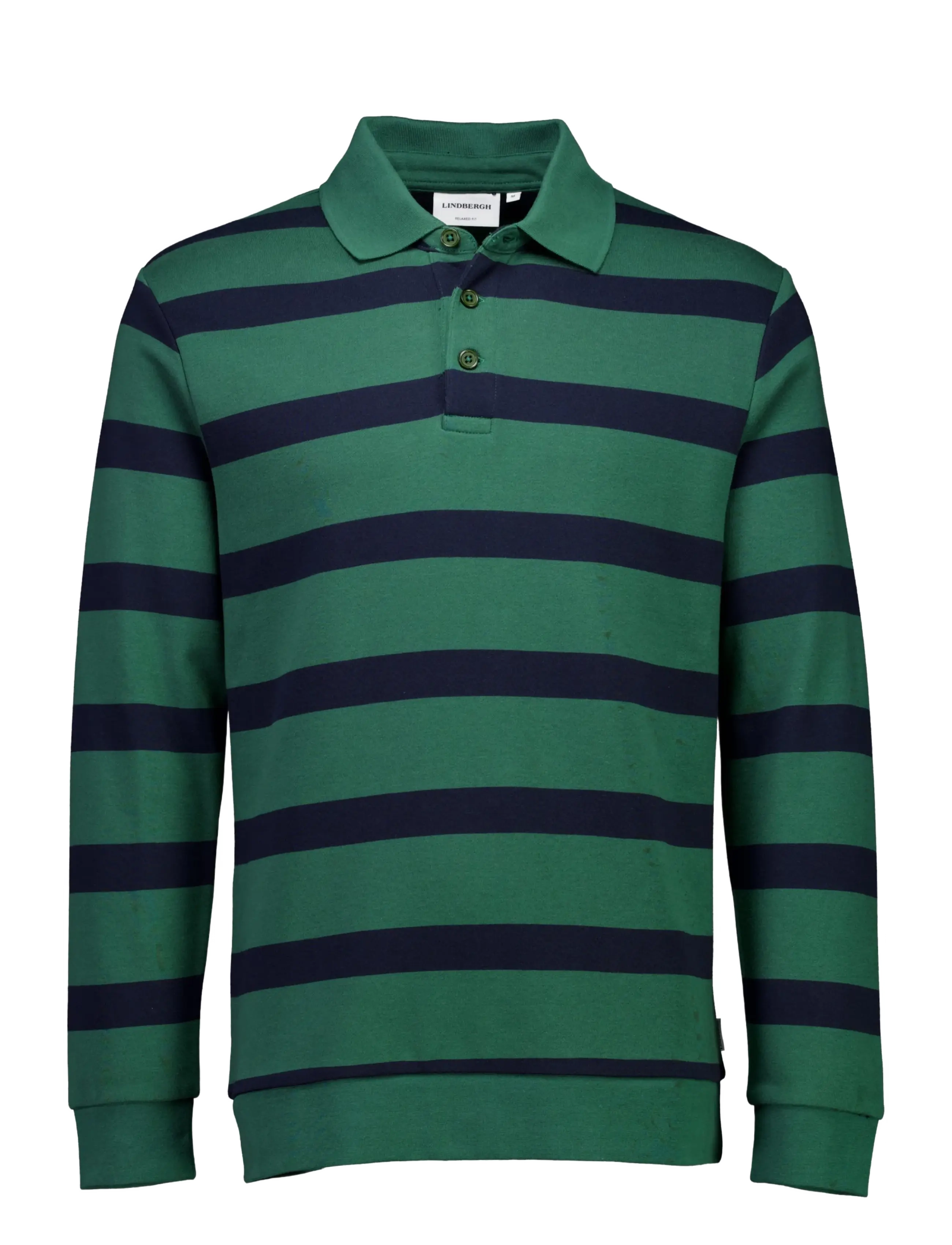 Lindbergh - Striped polo sweatshirt L/S - långärmade pikéer - dk green - 1