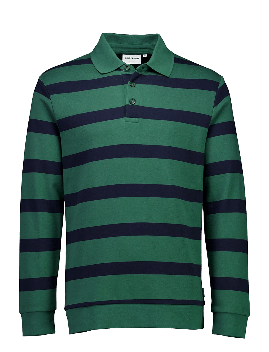 Lindbergh - Striped polo sweatshirt L/S - langärmelig - dk green - 1
