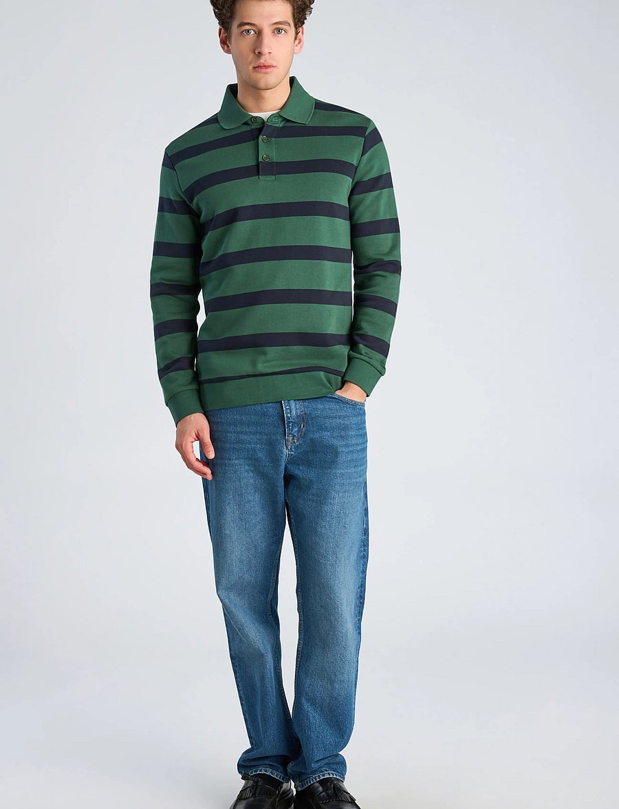 Lindbergh - Striped polo sweatshirt L/S - langärmelig - dk green - 0