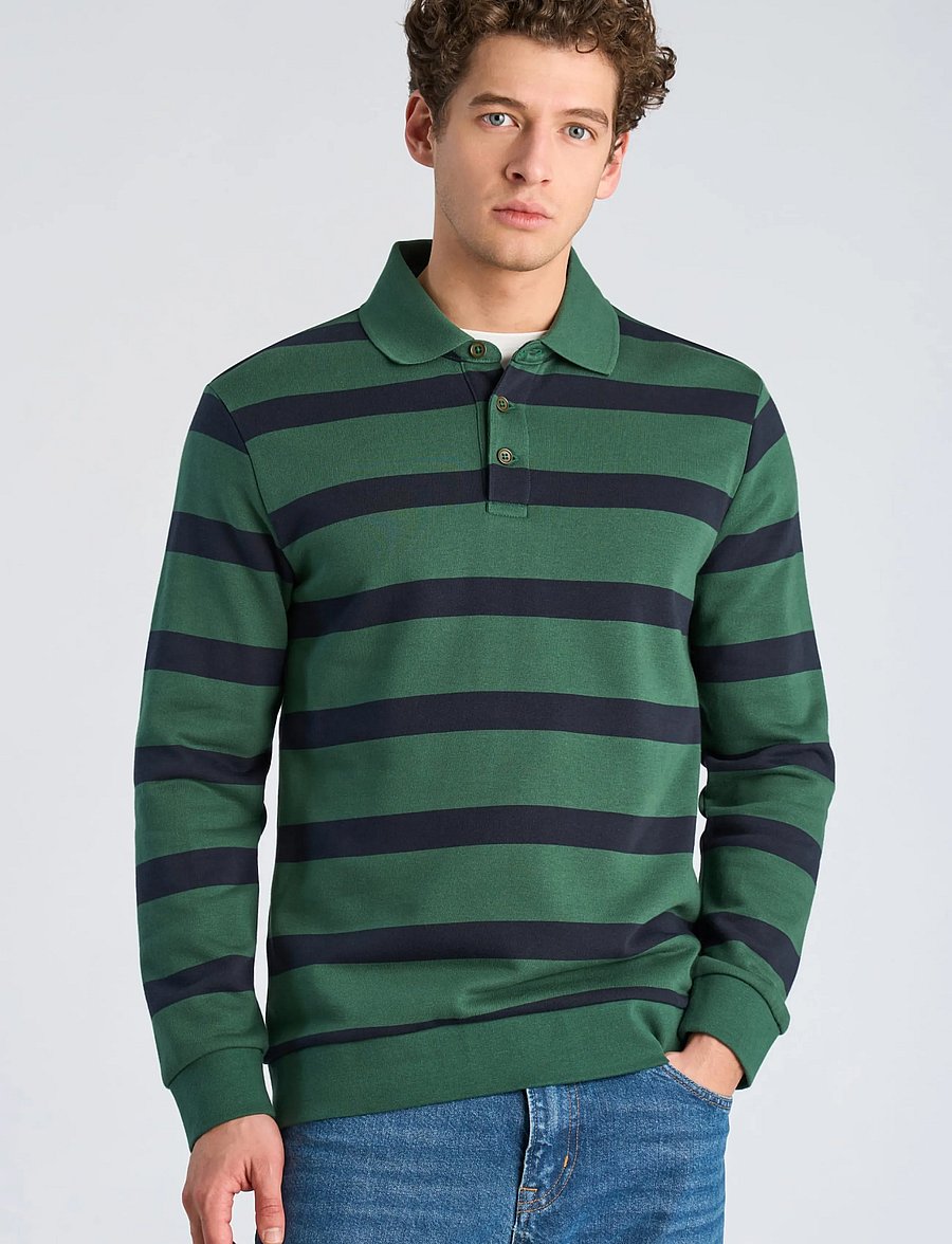 Lindbergh - Striped polo sweatshirt L/S - langärmelig - dk green - 3