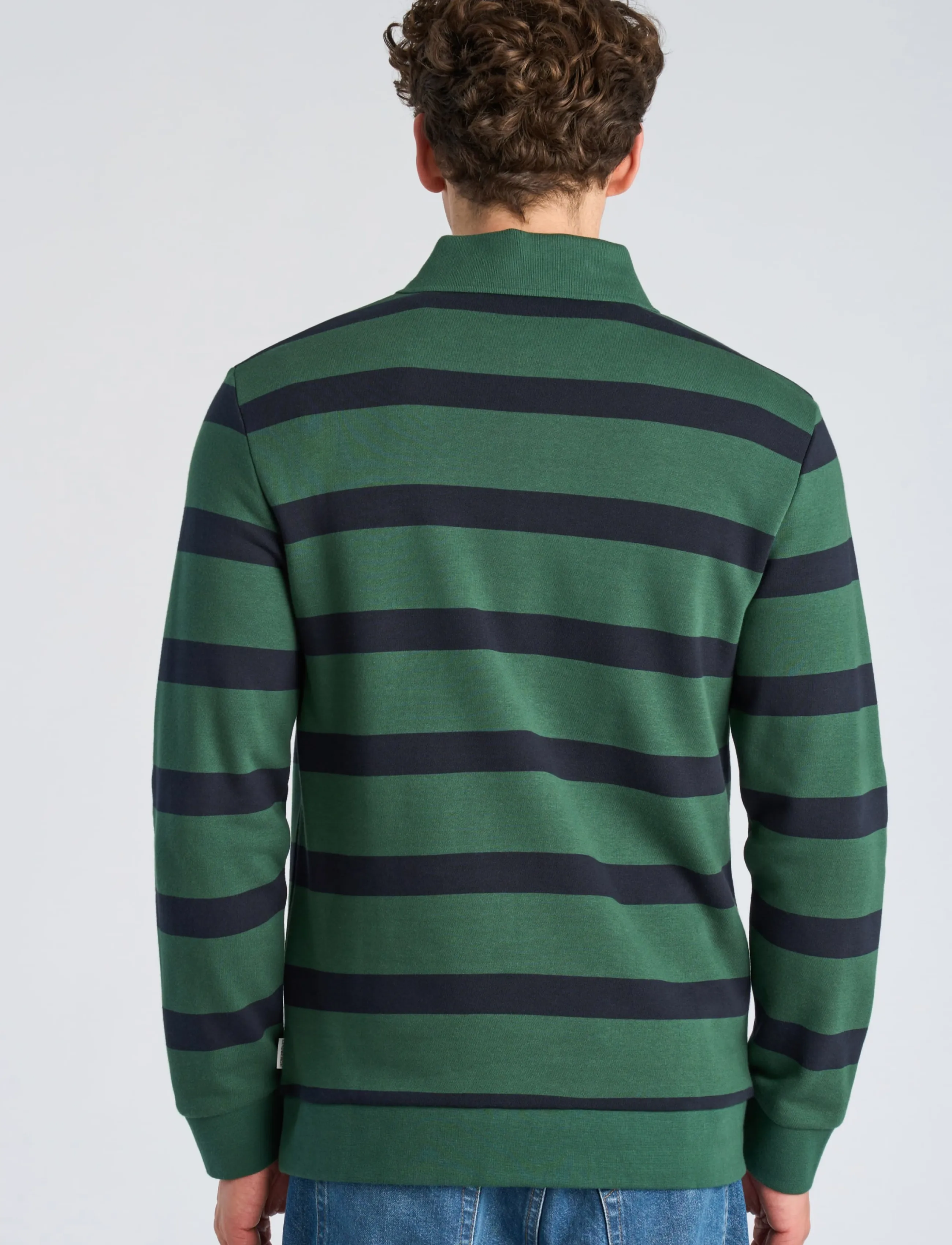 Lindbergh - Striped polo sweatshirt L/S - långärmade pikéer - dk green - 4