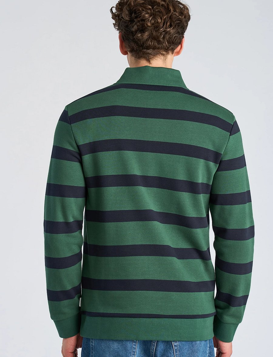 Lindbergh - Striped polo sweatshirt L/S - langärmelig - dk green - 4