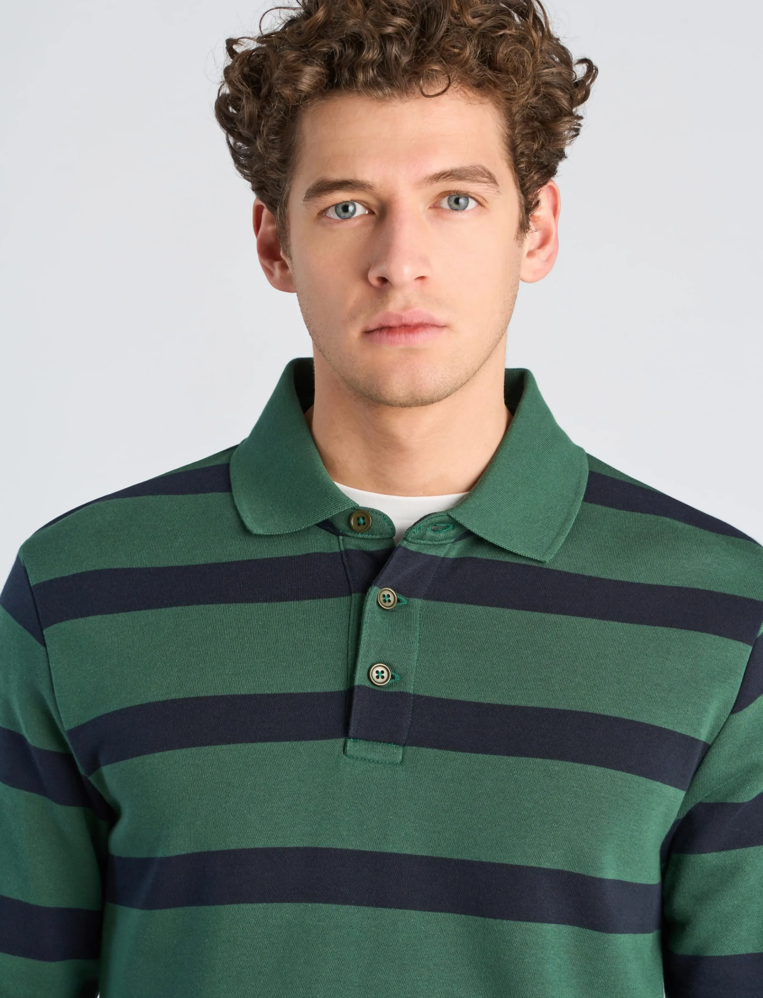 Lindbergh - Striped polo sweatshirt L/S - långärmade pikéer - dk green - 5