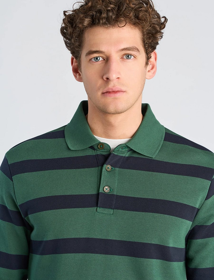 Lindbergh - Striped polo sweatshirt L/S - langärmelig - dk green - 5